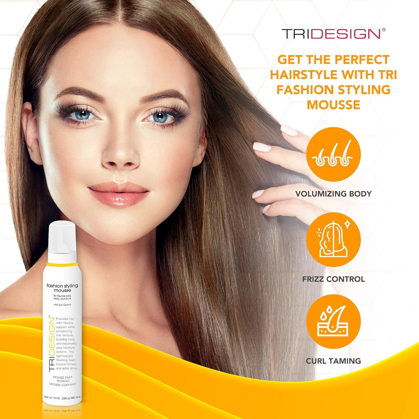 TRI Fashion Styling Mousse - Wavy Hair Volumizer & Curl Tamer with Frizz Control, Shine & Styling Options for Women, Hair Foam - 10 Ounce