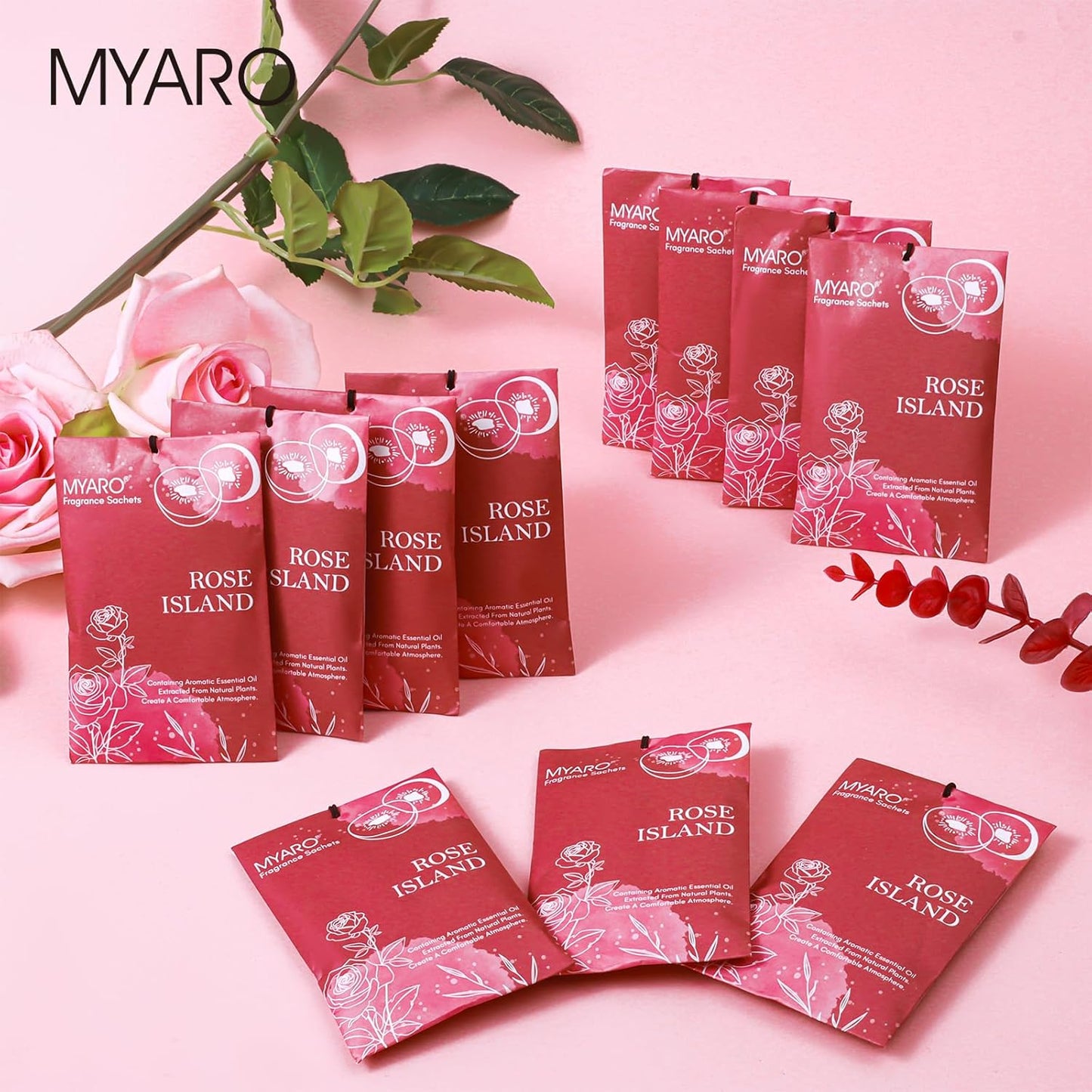 MYARO Scented Sachet for Drawers and Closets 12 Packs Rose Sachet Bags Fresh Scent Car Air Freshener for Home Fragrance Long Lasting Closet Freshener Odor Eliminator
