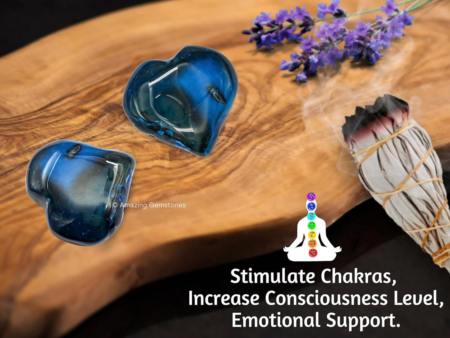 Blue Onyx Agate Crystal Heart Palm Stone - Pocket Massage Worry Stone for Natural Body Chakra Balancing, Reiki Healing and Crystal Grid