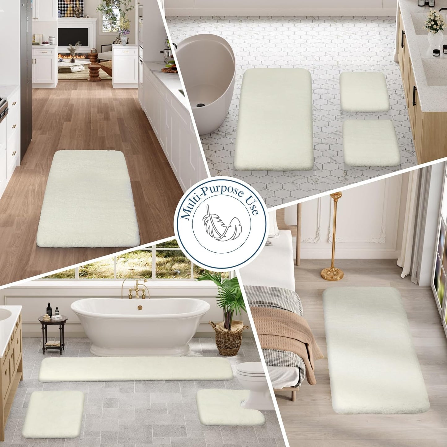 Walensee Large Bathroom Rug (24 x 60, Ivory) Extra Soft and Absorbent Shaggy Bath Mat Machine Washable Polyester Microfiber Non Slip Luxury Floor Mat