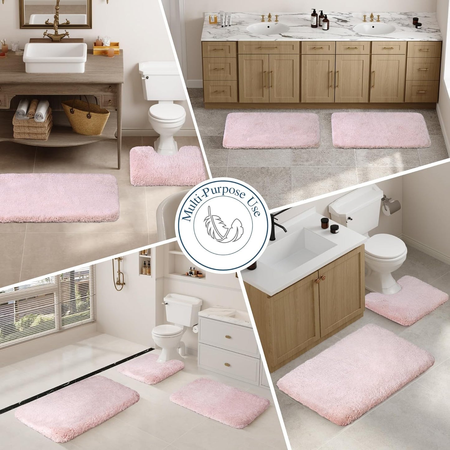 Walensee Large Bathroom Rug (24 x 40, Dusty Pink) Extra Soft and Absorbent Shaggy Bath Mat Machine Washable Microfiber Non Slip Luxury Floor Mat