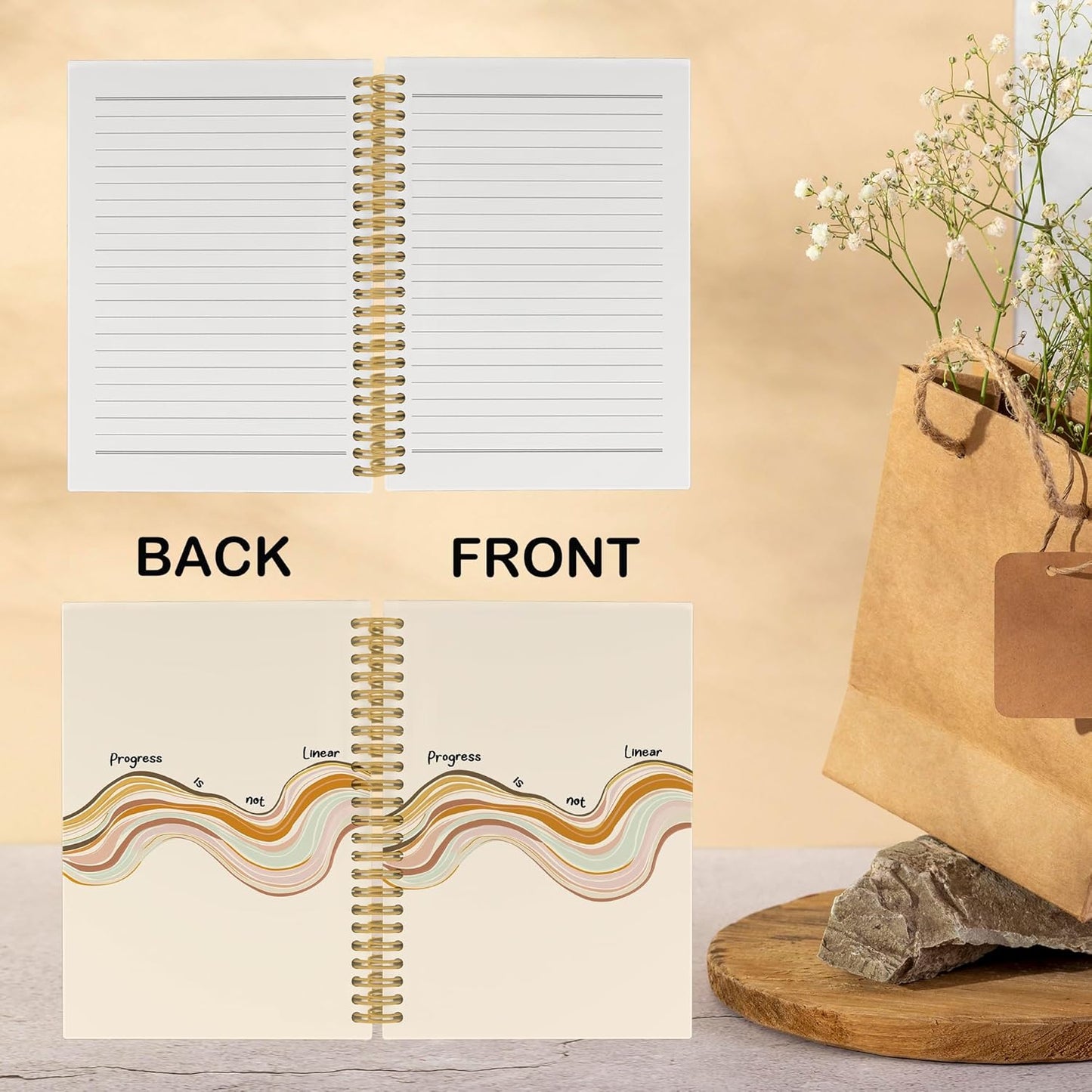 Positive Affirmation Notebook,Therapy Office Gifts, Mental Health School Psychology Counselor Gifts Notebooks, Anxiety Relief Progress Is Not Linear Hardcover Spiral Notebook 5.5x8.7 Inch