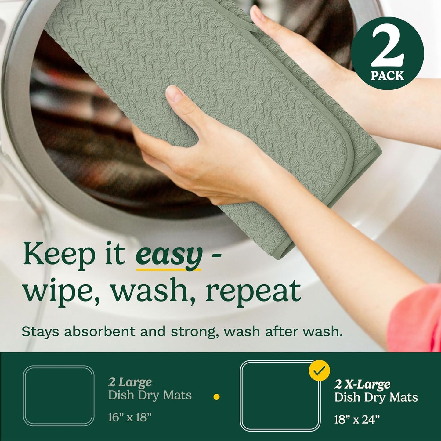 Cuisinart Dish Drying Mats for Kitchen Counter - (2) 18" x 24" Ultra Absorbent Dish Drying Mat XL - Foldable, Machine Washable, Fast Drying Dish Mat (Geostripe)