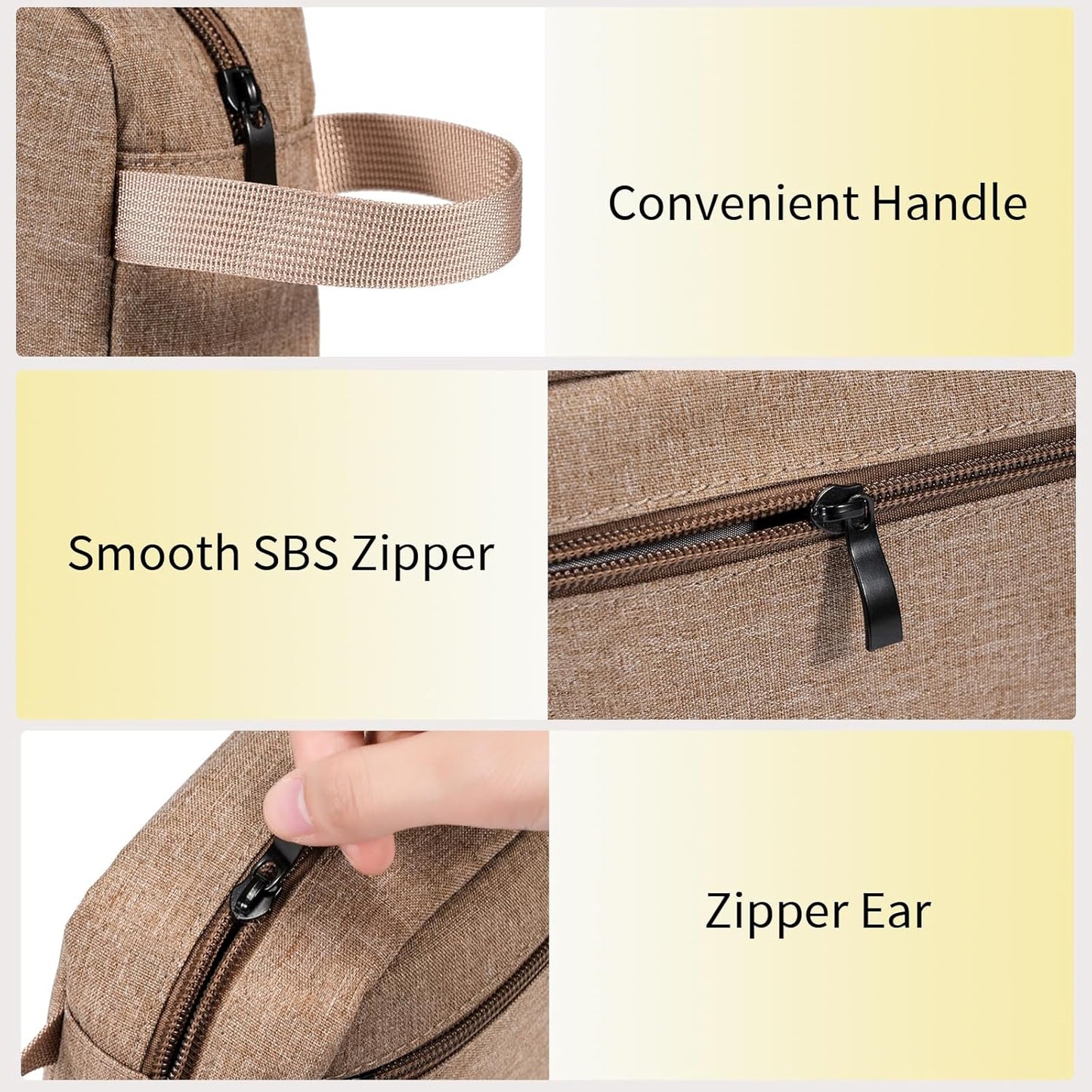 Travel Toiletry Bag, Hanging Water-Resistant Organizer for Men & Women, Ideal for Makeup, Shaving Kit, Gym Essentials & Travel Accessories (Camel)