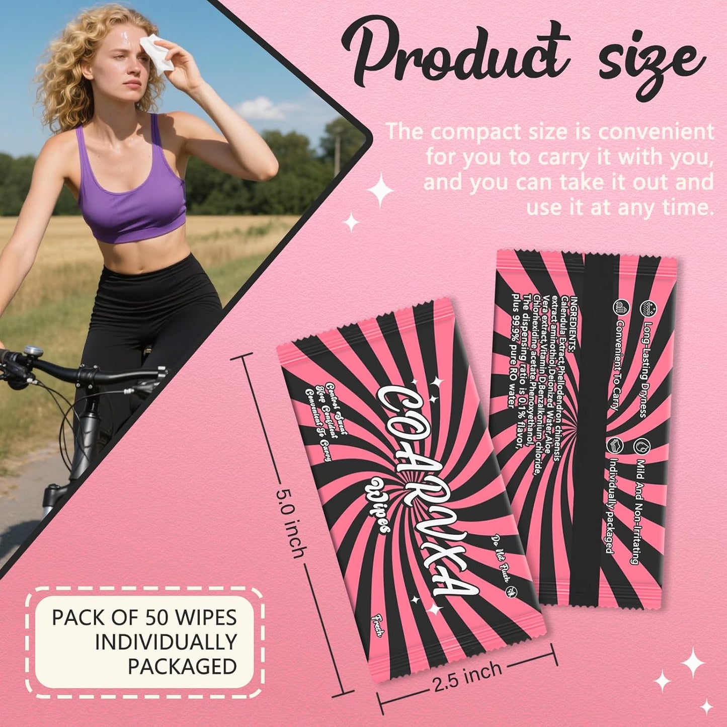 Pink Fresh Body Wipes 50 pieces of deodorant Wipes And Travel Deodorant Individually Wrap Hypoallergenic Mini Deodorant And Travel To Clean Skin For Female Male Teenagers