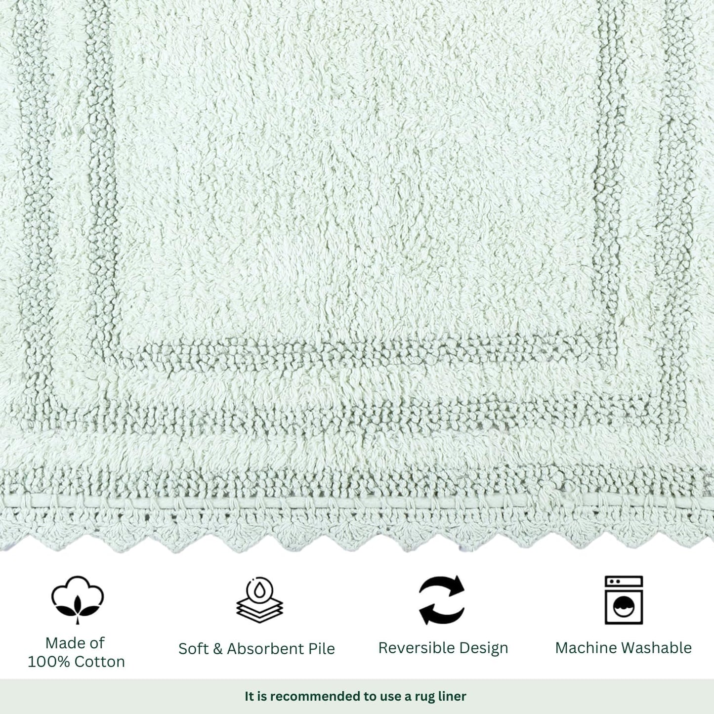 RAJRANG Cotton Crochet Bath Rug - 24 Inches Soft Washable Reversible Boho Bathroom Mat Square - Meadow Mist