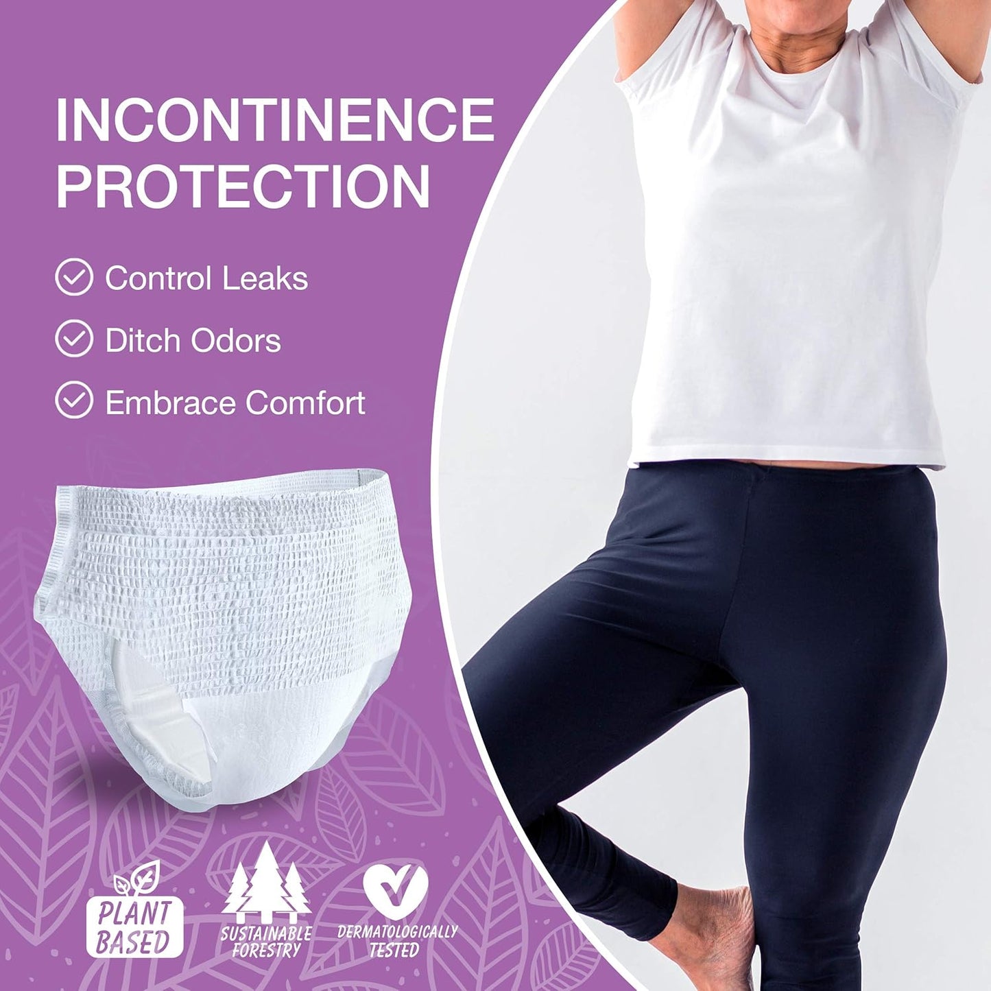 Veeda Natural Adult Incontinence Underwear for Women - Postpartum Underwear for Bladder Leakage Protection - Disposable Underwear with Maximum Absorbency - Large Size - 12 Count