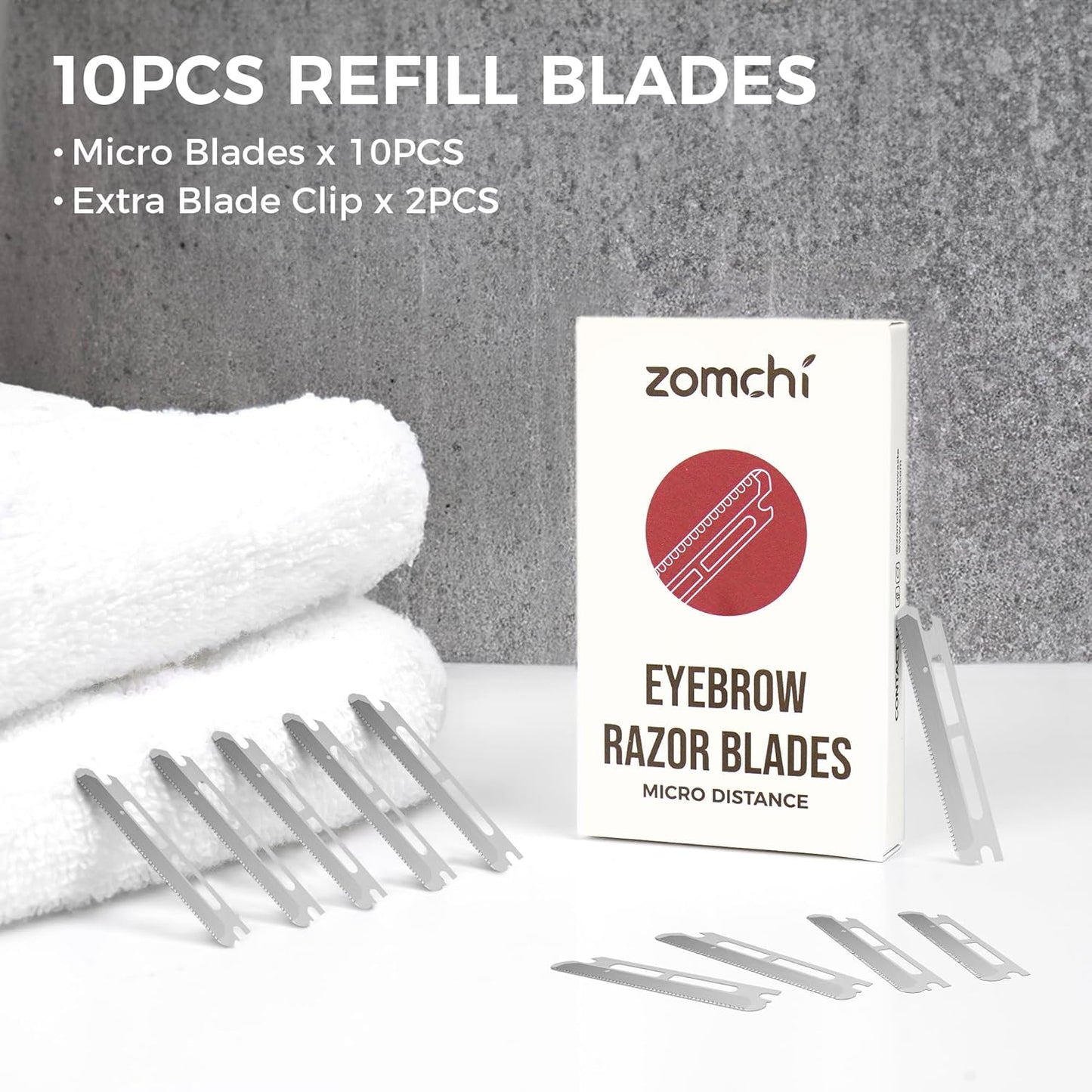ZOMCHI Reusable Metal Dermaplane Tool Refills, Set of 10 Replacement Blades (Micro Distance), Dermaplaning Razor Refills, Plastic Free Eyebrow Razor Blades