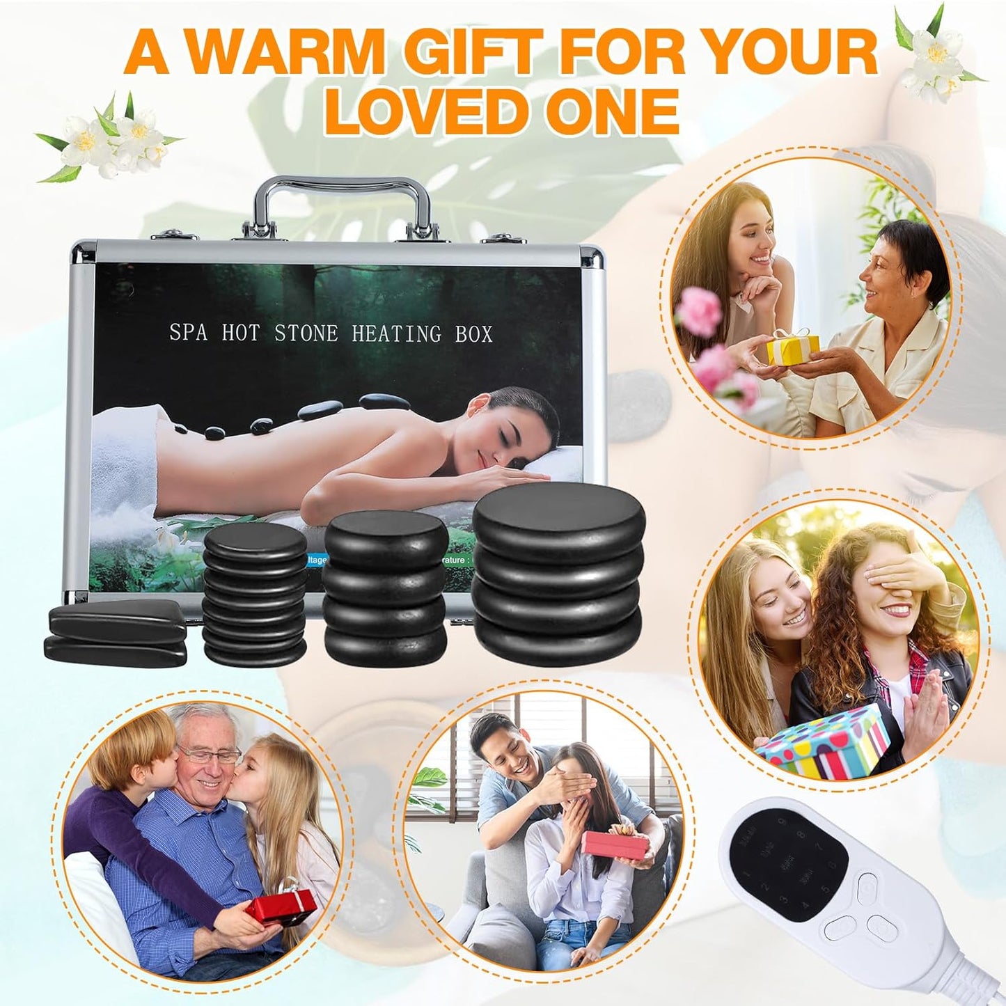 Hot Stones Massage Set 18 Pieces Basalt Hot Rocks Massage Rocks Kit Black Smooth Stones for Professional Home Spa Warming Relaxing Pain Relief(Adjustable Temperature)