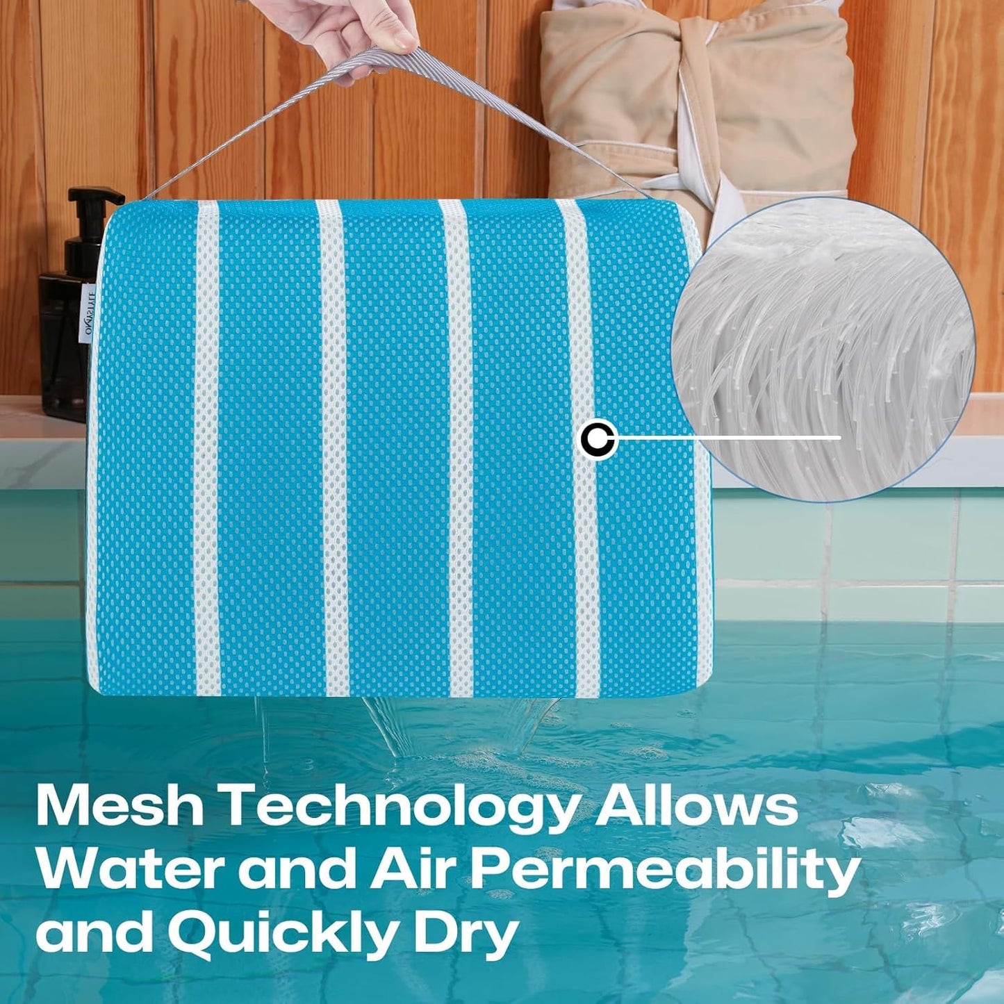 OS OMYSTYLE Hot Tub Booster Seat Cushion Pillow for Indoor or Outdoor Use, Weighted Spa Pillow with Washable 4D Mesh Cover & Non-Slip Bottom, Hot Tub Accessories for Adults - 16 x 12 x 4.3 Inch, Blue