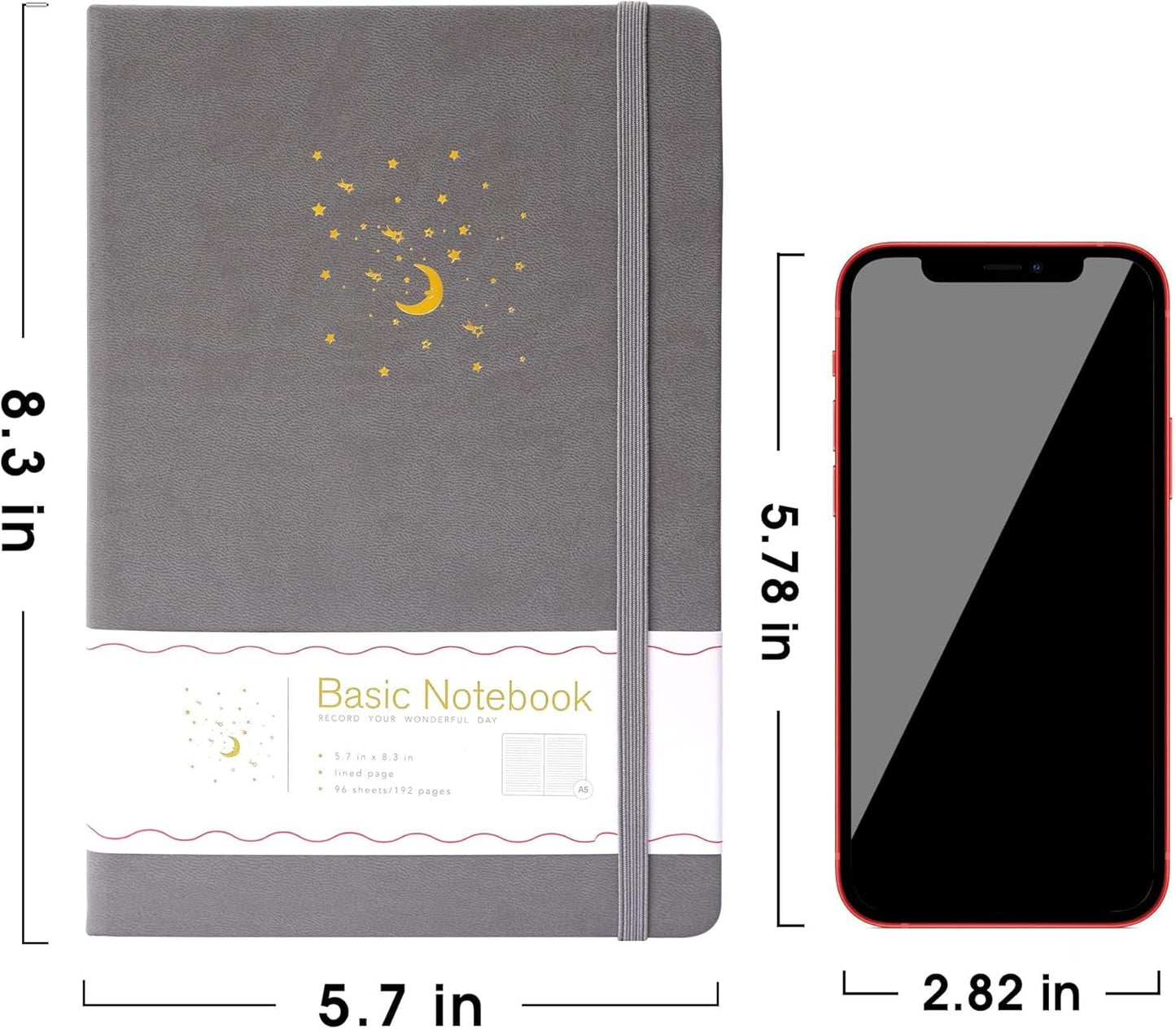 CAGIE Lined Journal Notebook for Work, Hardcover Notebook Journal with Pen Loop, A5 Notebook Journal Cover, Medium 5.7" x 8.3", (Gray Ruled), Gifts