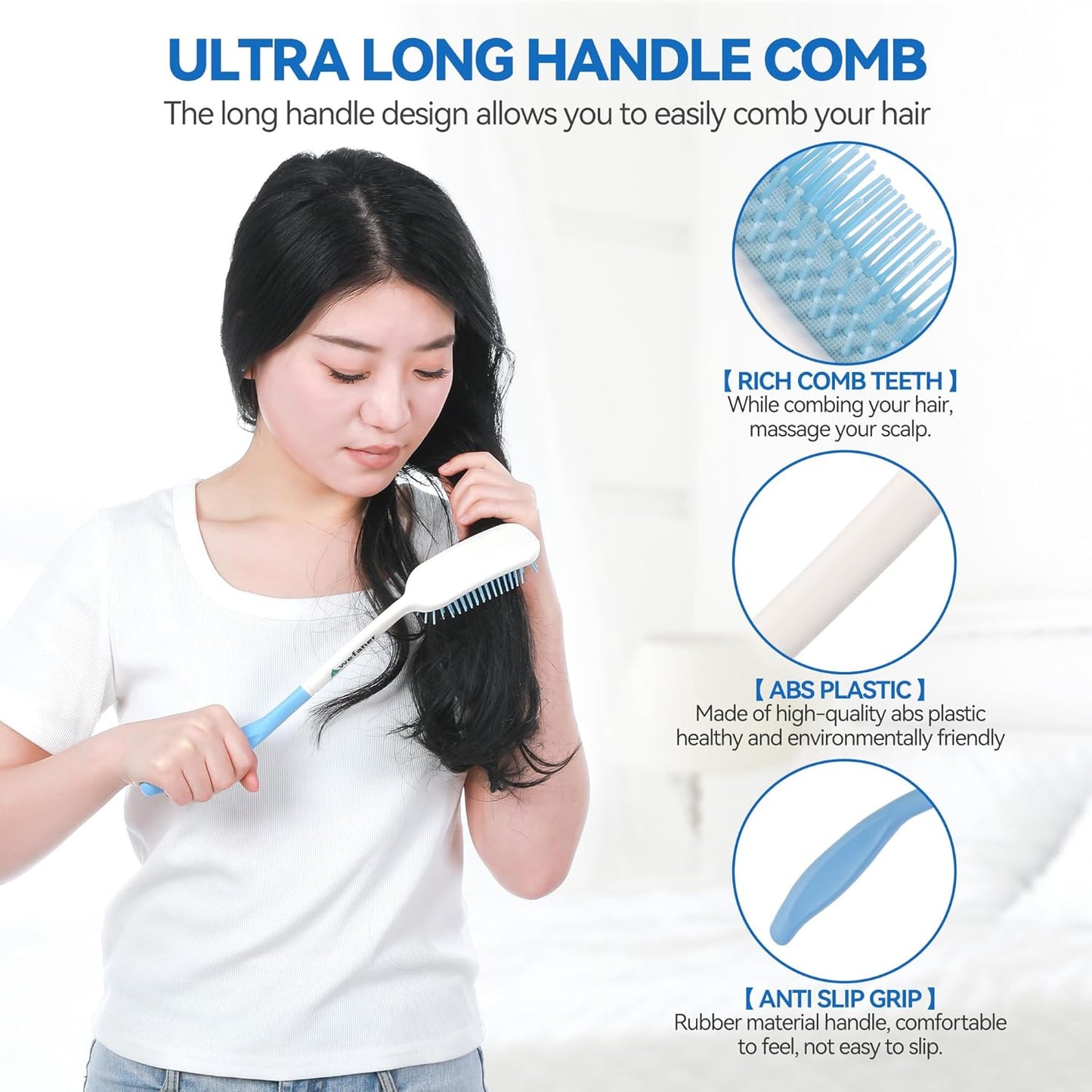 Toilet Aids Set for Wiping - Long Handle Butt Wiper, Anti-Slip Curved Handle Bath Body Brush and Curve Hair Brush for People Overweight, Elderly and Disabled People(3PCS Personal Hygiene Kit)