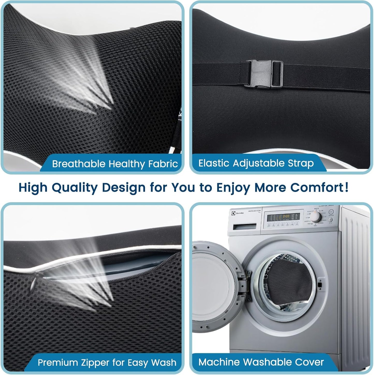 Inflatable Car Neck Pillow - 2 Pack Soft Headrest Car Pillow for Driving Seat with Adjustable Strap, Comfortable Ergonomic Design Neck Support and Breathable Washable Cover