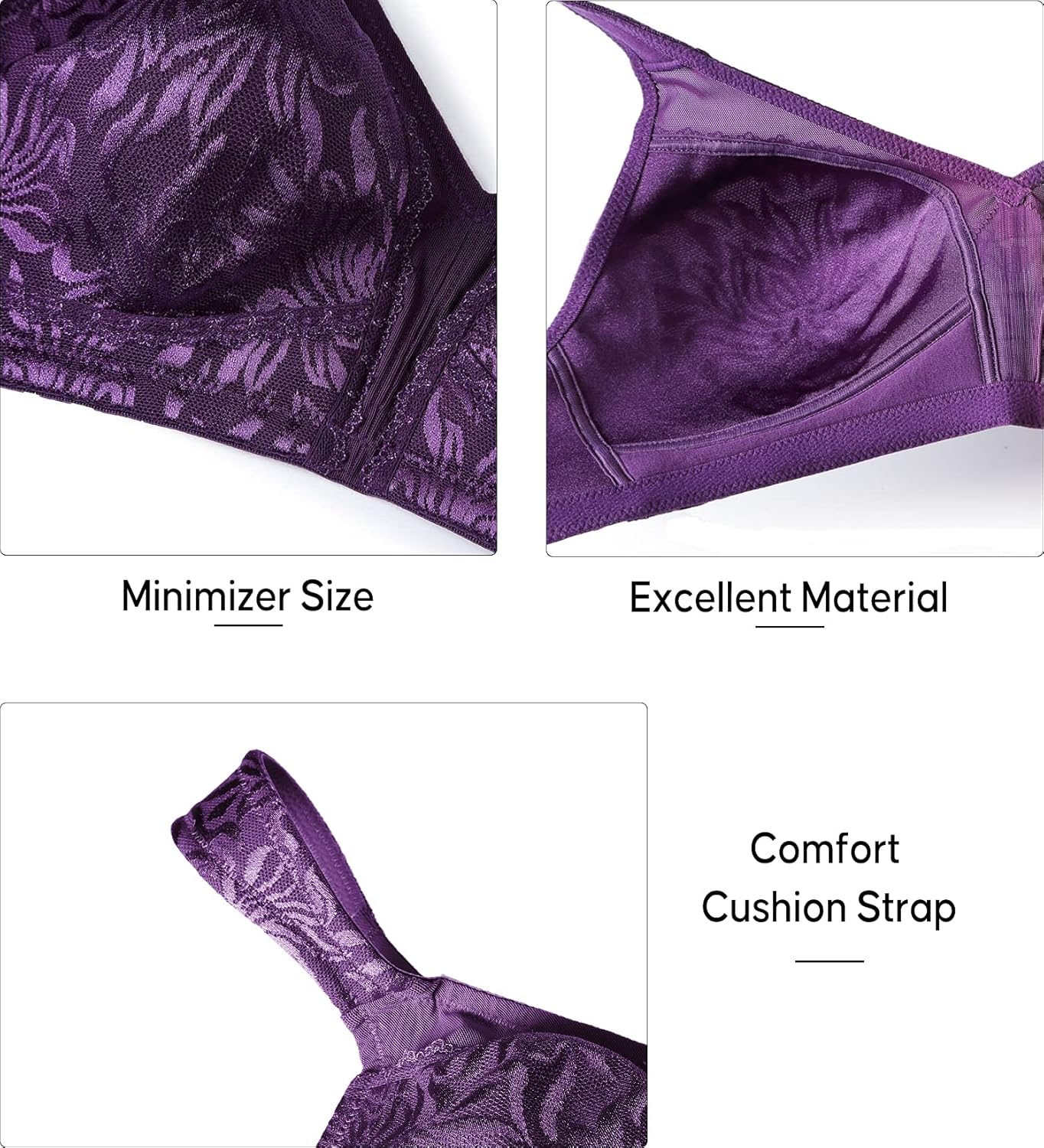 ZeroBound Women's Minimizer Bras Comfort Cushion Strap Wirefree Full Coverage Large Bust Non-Padded Bra