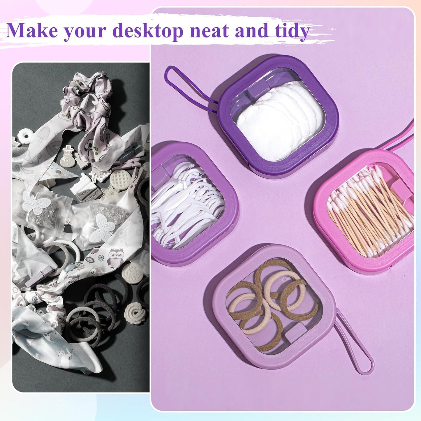 Kathfly 4 Pcs Hair Tie Organizer Portable Accessory Containers Stackable Bobby Pin Holder Home Cotton Swab Dispenser Holder Travel Hair Accessories Jewelry Organizer