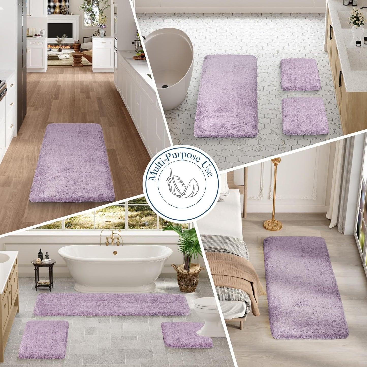 Walensee Large Bathroom Rug (24 x 48, Lavender) Extra Soft and Absorbent Shaggy Bath Mat Machine Washable Microfiber Non Slip Luxury Floor Mat