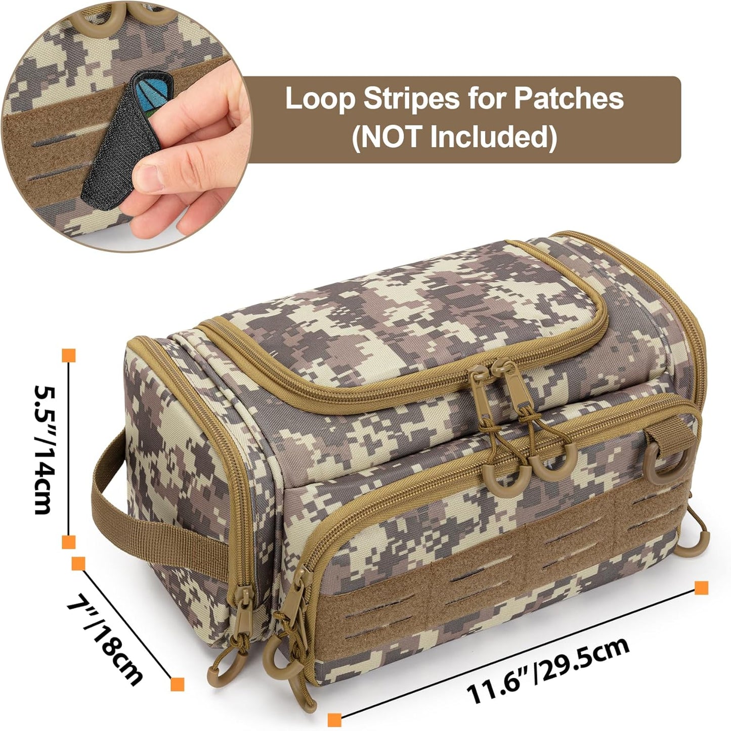 Tactical Toiletry Bag for Men, Hanging Hygiene Bag, Travel Dopp Kit Organizer for Shaving, Shower Essentials and Toiletries, Desert Yellow (Empty Bag)