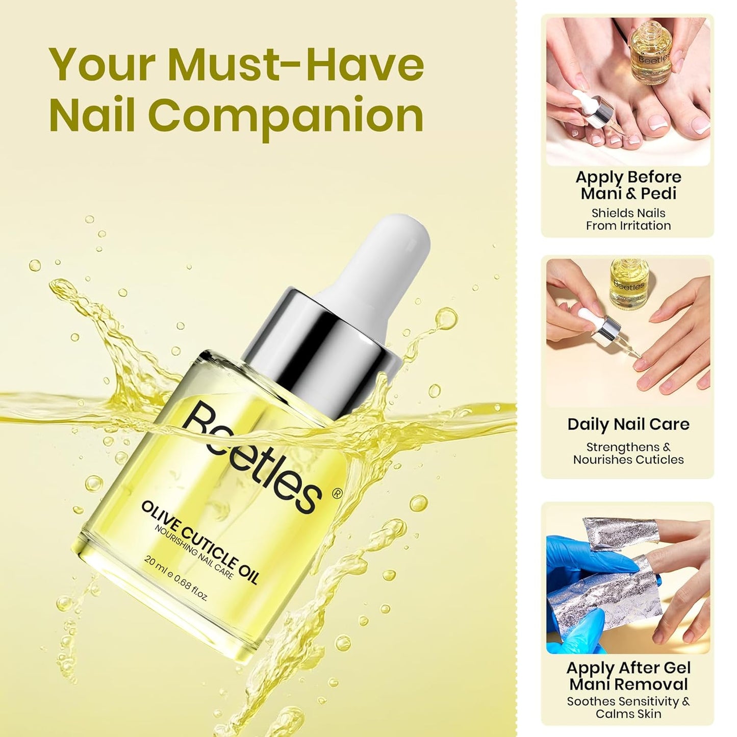 Beetles Cuticle Oil: Olive Oil for Nails Repair & Cuticle Oil | Allergy Relief for Gel Polish Users | Fast Soothing, Deep Nourishment