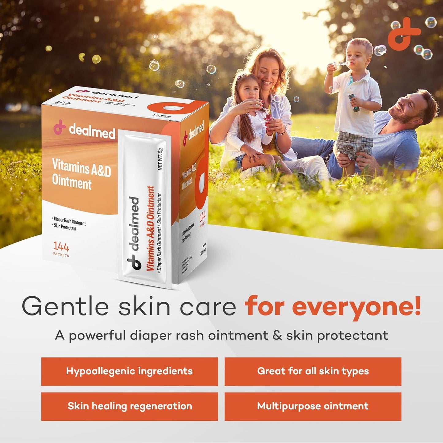 Dealmed A&D Ointment | Diaper Rash Cream for Baby with Vitamins A & D | Moisturizing Skin Protectant | Soothes and Nourishes | Healing Ointment for Dry and Cracked Skin (144 Packets/Box, Pack of 1)