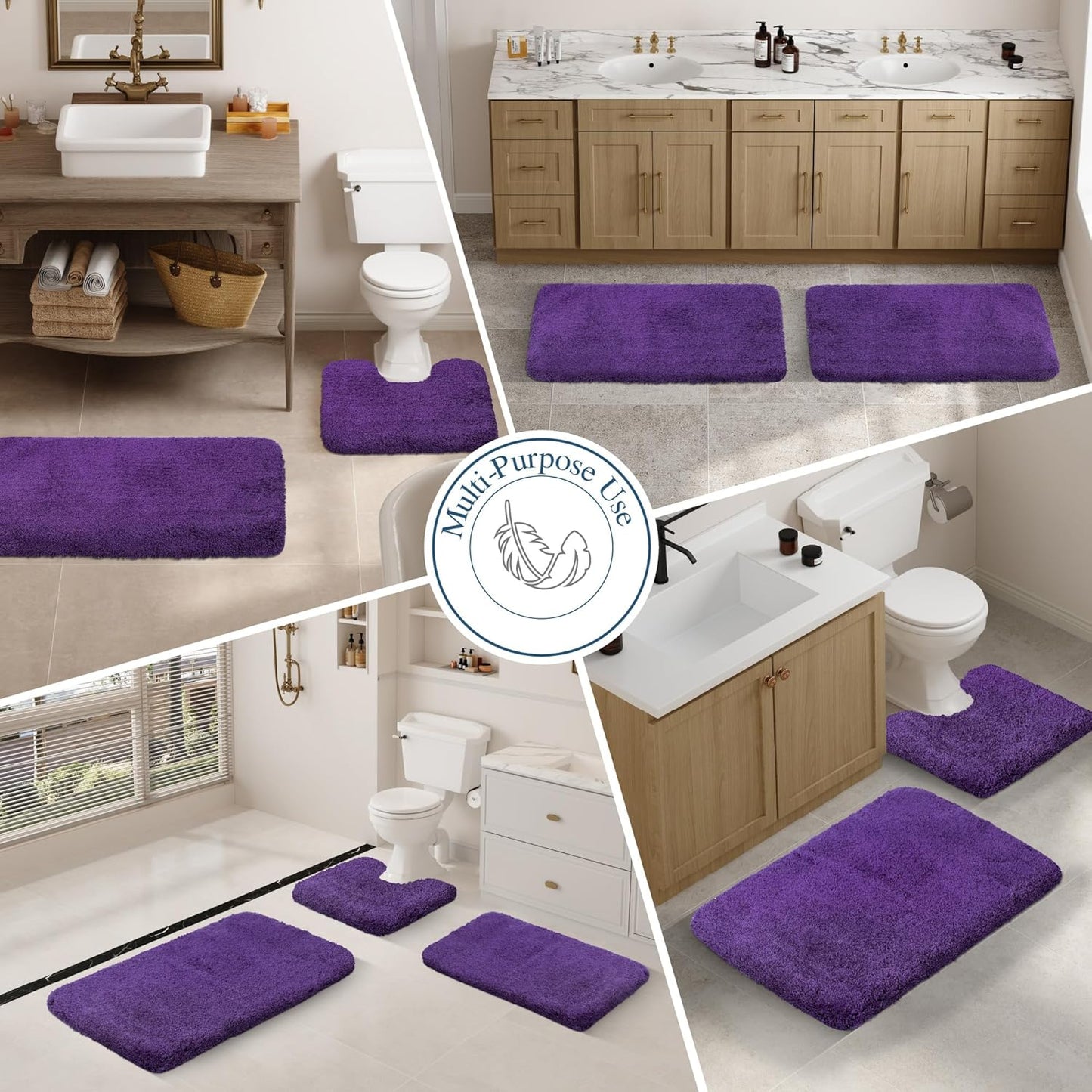 Walensee Large Bathroom Rug (24 x 40, Dark Purple) Extra Soft and Absorbent Shaggy Bath Mat Machine Washable Microfiber Non Slip Luxury Floor Mat