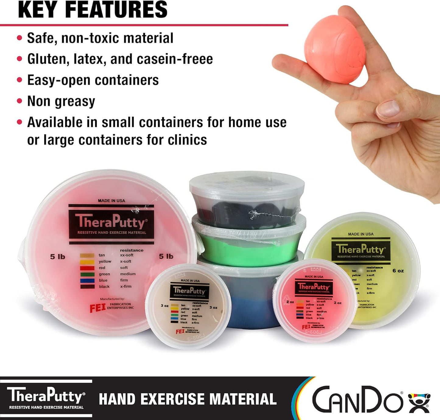 CanDo TheraPutty Standard Hand Exercise Putty For Rehabilitation, Exercises, Hand Therapy, Occupational Therapy, Hand Strengthening, Improve Motor Skills, Stress Relief