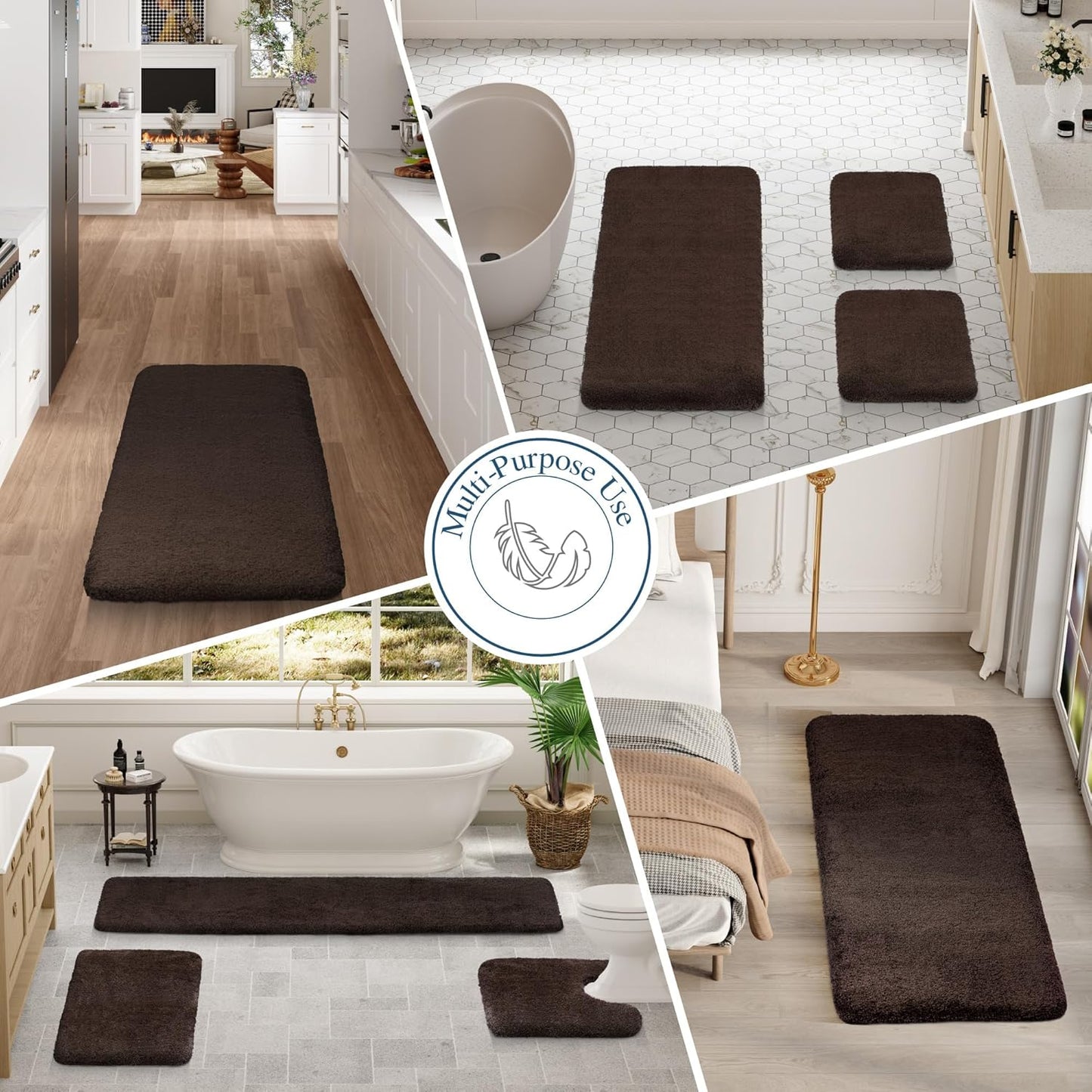 Walensee Large Bathroom Rug (24 x 72, Brown) Extra Soft and Absorbent Shaggy Bath Mat Machine Washable Microfiber Non Slip Luxury Floor Mat