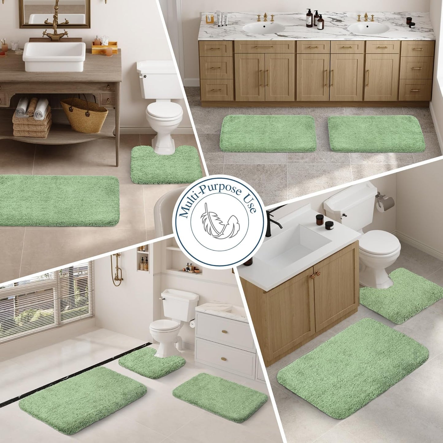 Walensee Large Bathroom Rug (24 x 40, Sage Green) Extra Soft and Absorbent Shaggy Bath Mat Machine Washable Microfiber Non Slip Luxury Floor Mat