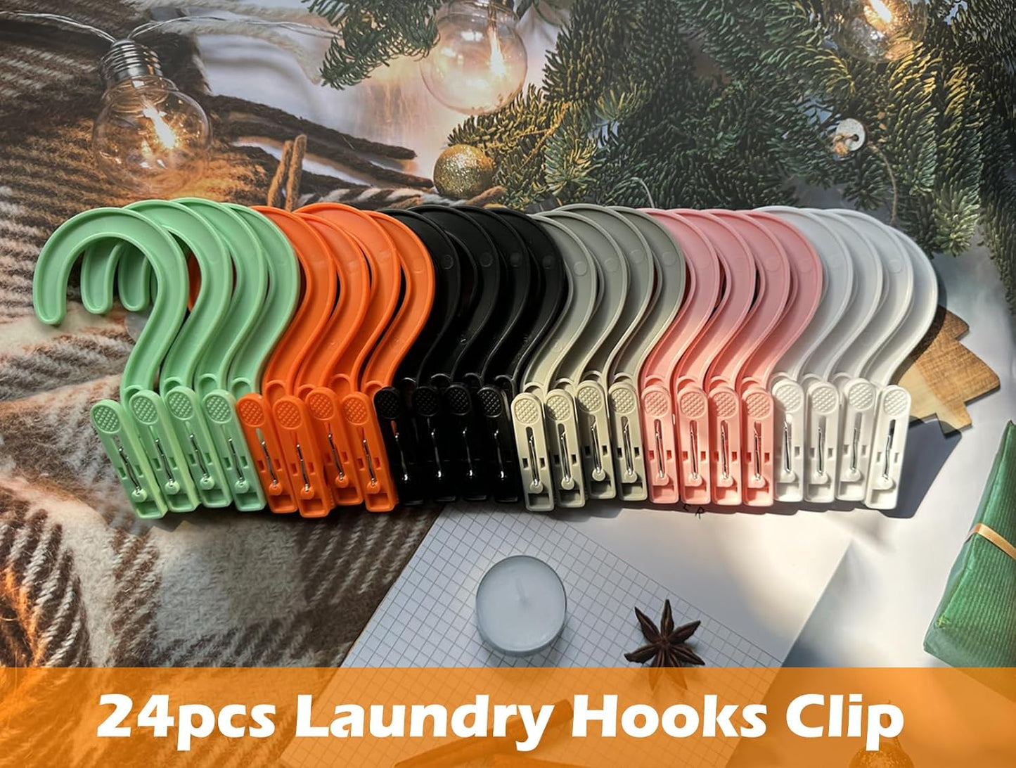 24pcs Laundry Hooks Clip Plastic Clothes Hangers Pins Super Strong Hanger Clips for Bathroom Travel Portable,Multicolor