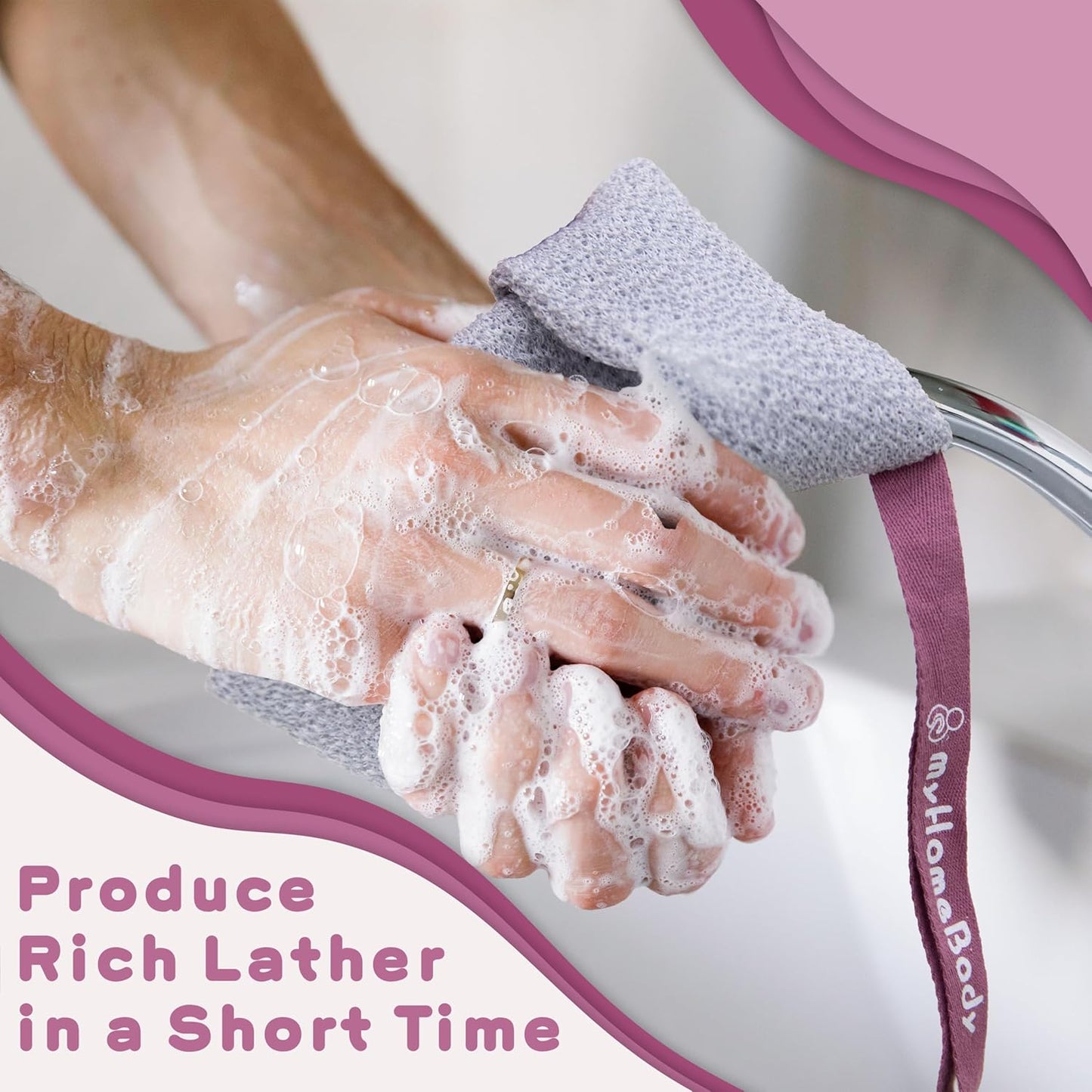 myHomeBody Soap Pocket for Gentle Exfoliating, Lather Mesh Bag, Body Scrubber Exfoliator, Pouch for Shower, Leftover Bits Saver, Light Blue, Gray - 2 Pack