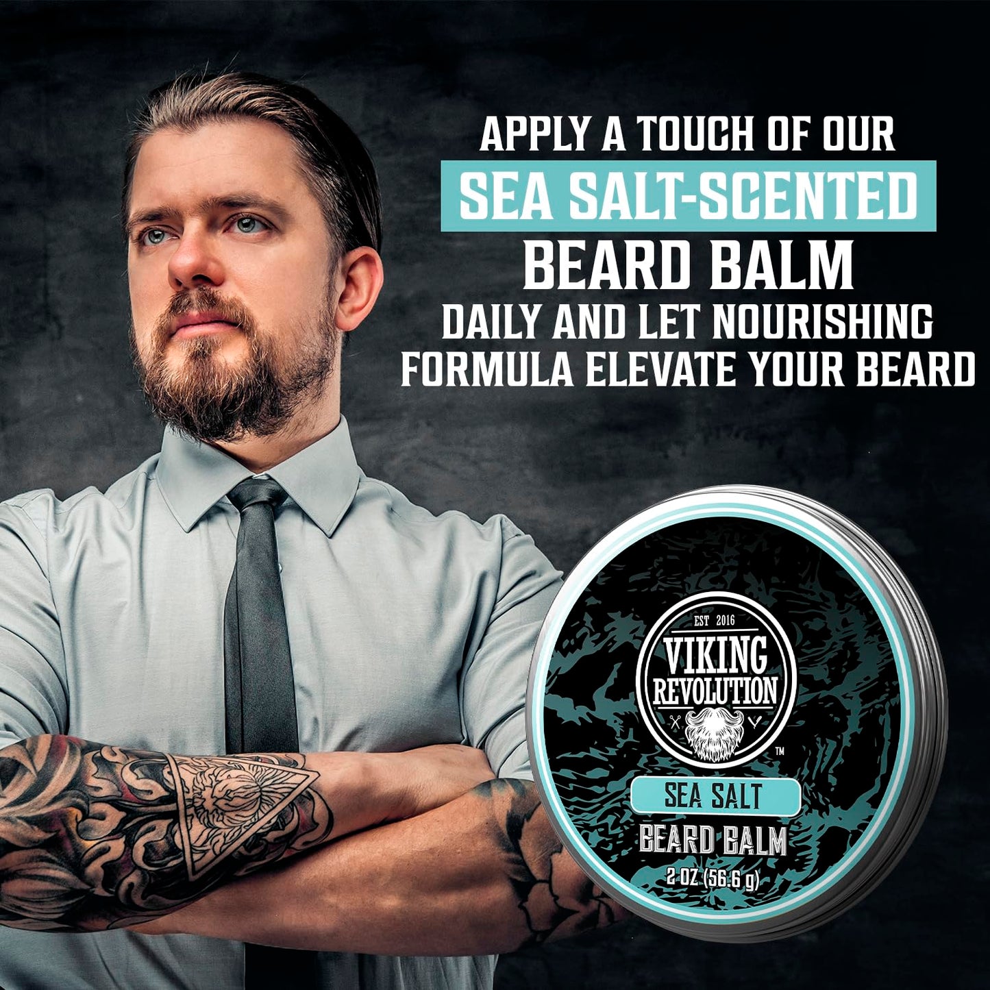 Viking Revolution Sea Salt Beard Balm for Men - Beard Butter for Men with Argan Oil and Jojoba Oil Softener and Moisturizer Styling Balm (1 Pack, 2oz)