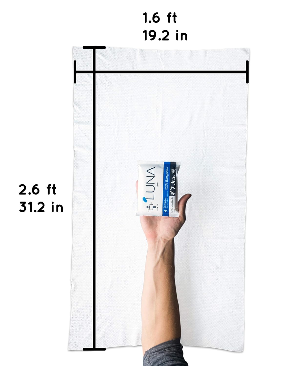 XL Wet Wipe Cleansing Body Wipes All Natural - 3 Pack Individual Pouches - Gentle & Unscented - No Rinse Bathing and Shower Wipe - Great for After Workout, Camping, Travel, Yoga, Gym