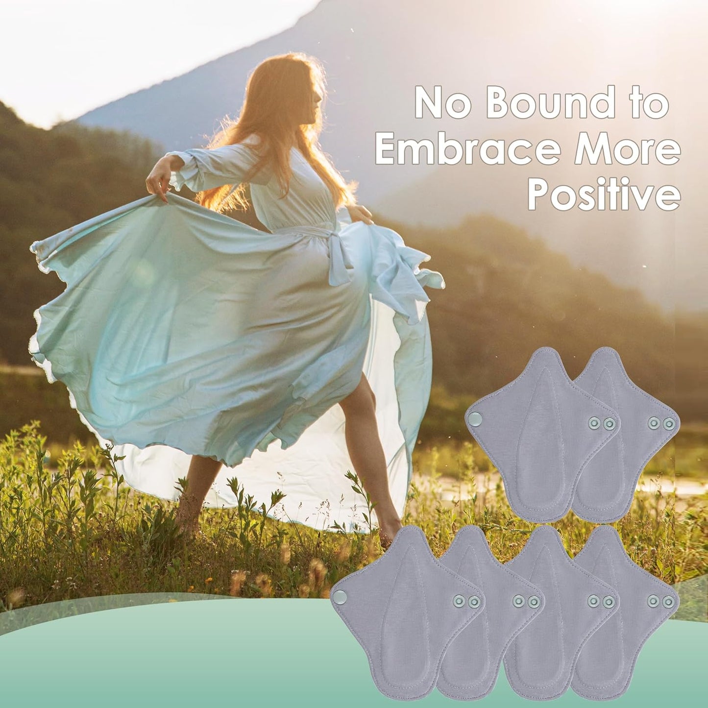 wegreeco 6 Pcs Reusable Menstrual Pads, Ultra Absorbent Cloth Pads for Heavy Flow, Sanitary for Teens, Women, Nonslip, Grey Inner, Grey Outer, X-Small