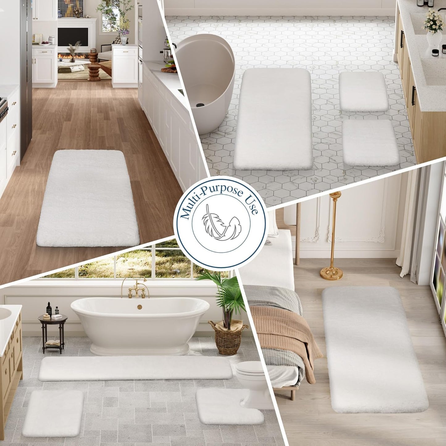 Walensee Large Bathroom Rug (24 x 72, Ivory) Extra Soft and Absorbent Shaggy Bath Mat Machine Washable Non Slip Bath Mat, Luxury Bathroom Floor Mat