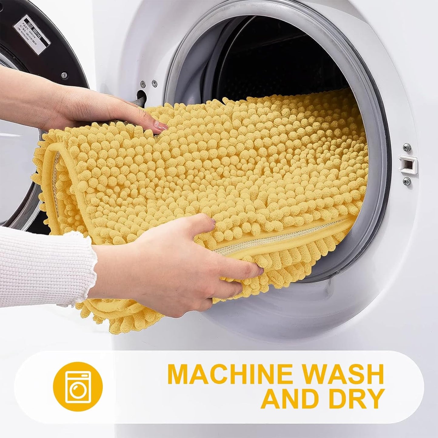 Grandaily Chenille Striped Bathroom Rugs 59x20, Extra Thick and Absorbent Bath Mats, Non-Slip Soft Plush Shaggy Shower Carpet, Machine Wash Dry, Bath Rug for Bathroom, Yellow