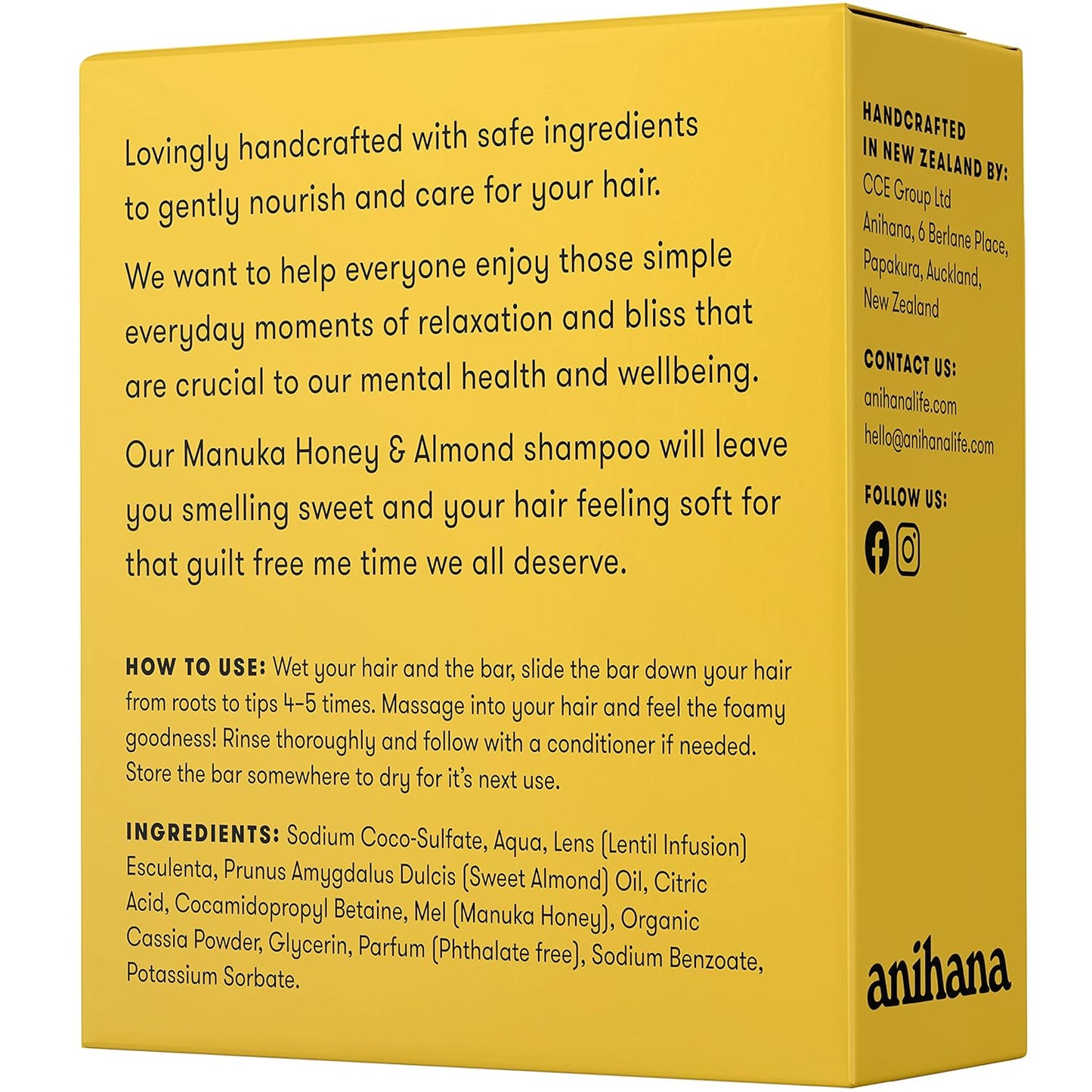 ANIHANA Shampoo Bar for Regular Normal Hair Clean Purifying Natural Healthy Look and Shine Paraben Free Manuka Honey and Almond 2.29 oz