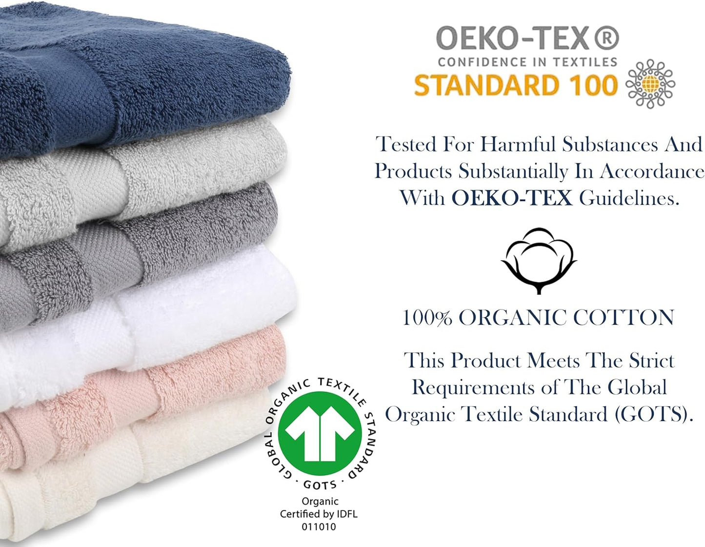 Delara Organic Cotton Luxuriously Plush Bath Towel 10 Piece Set|GOTS & Oeko-TEX Certified|Premium Hotel Quality Towels|Feather Touch Technology|650 GSM Long Staple|Soft, Quick Dry & Ultra-Absorbent
