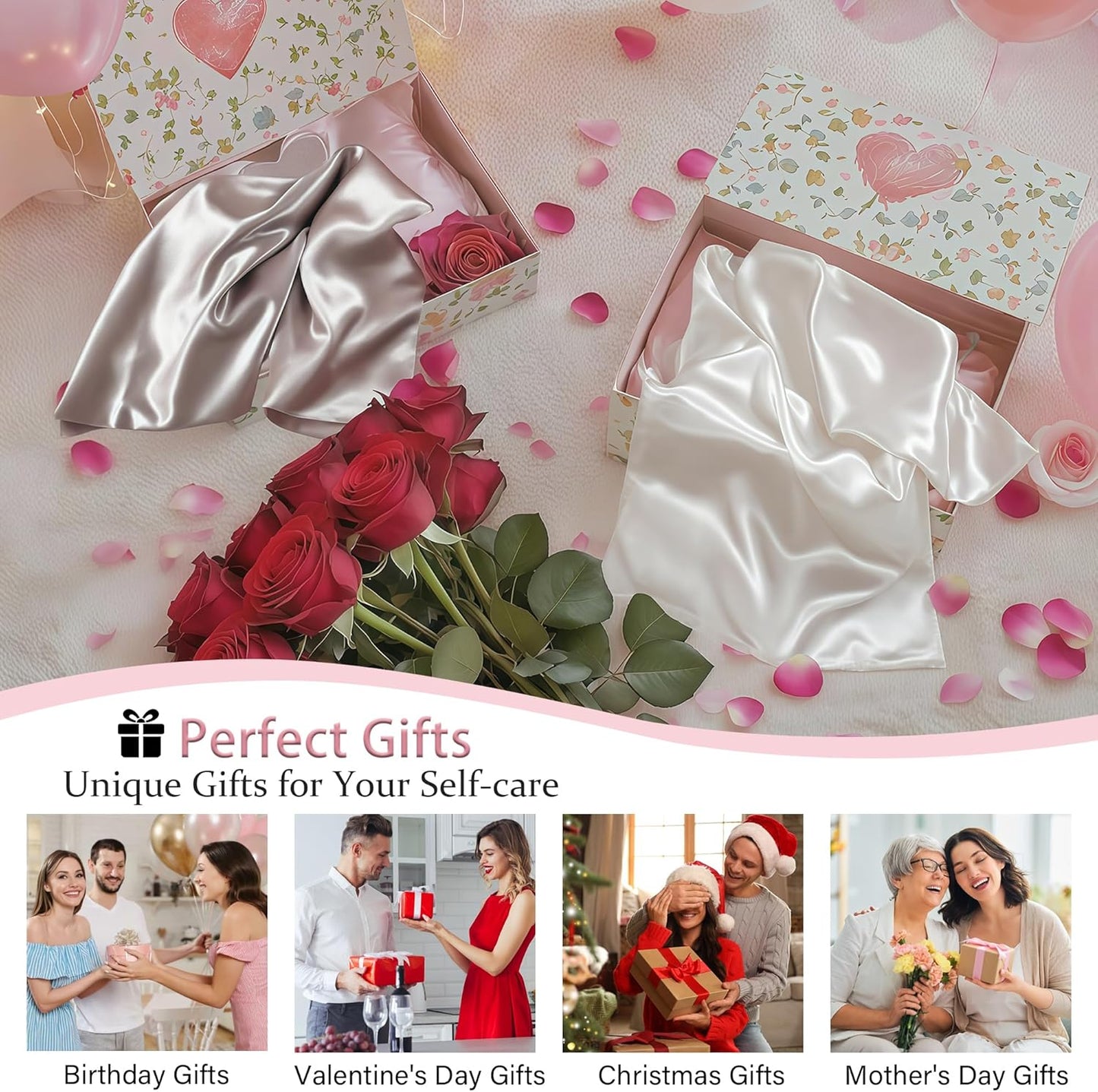 Mulberry Silk Pillow Cases with Zipper, Ultra Smooth Soft Breathable Cooling Pillow Cases for Hot Sleepers, Silk Satin Pillowcase for Hair and Skin, Gifts for Women (Silver Grey, King Size, 1 Pack)