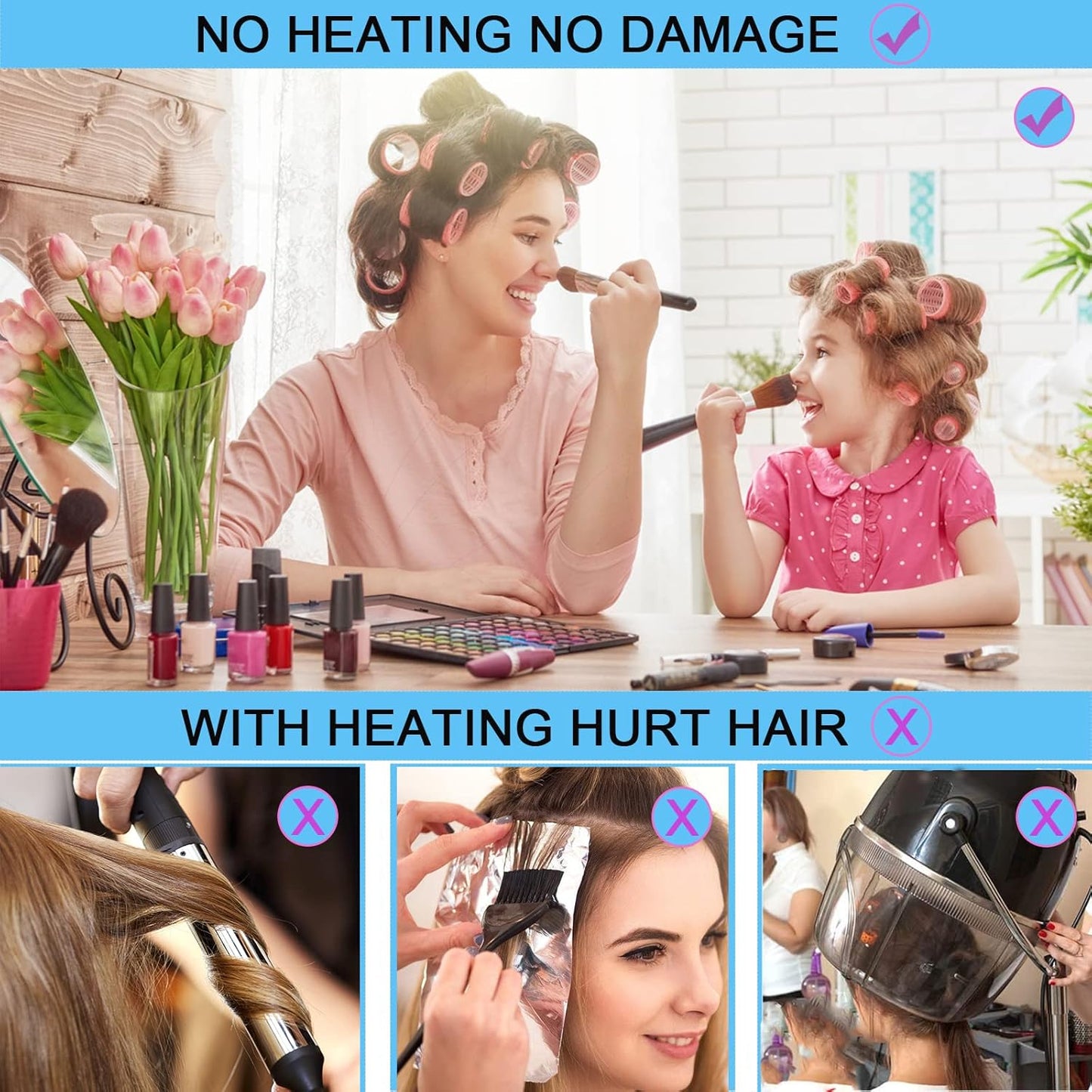 Hair Rollers, 12 Pack Salon Hair Dressing Curlers, Self Grip Hair Curlers, Rollers Hair Curlers, DIY Curly Hairstyle for Long Hair, Colors May Vary, Medium