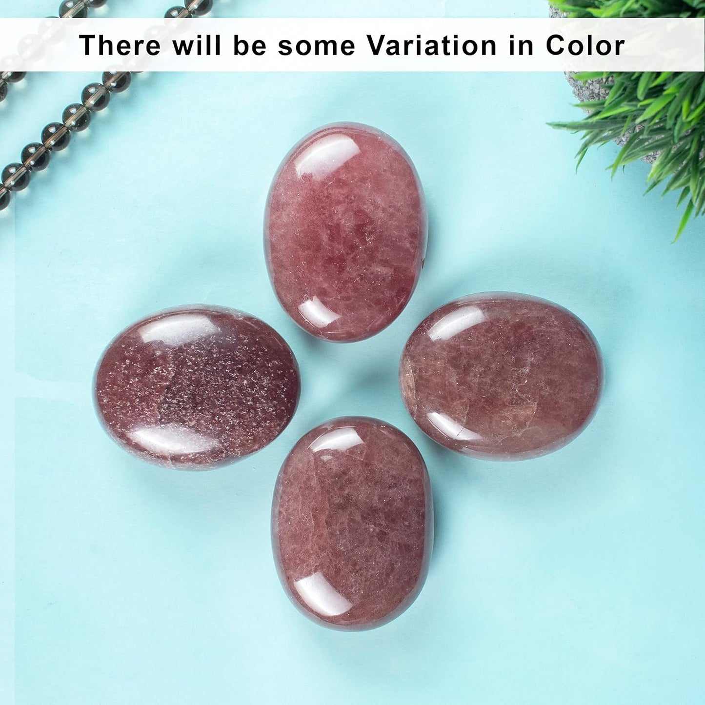 Crocon 50mm Strawberry Quartz Large Palm Stone 900+ Carats Pocket Worry Stones for Natural Chakra Balancing Reiki Healing Stones & Crystal Healing Spa Energy Crystals Gifts for Women