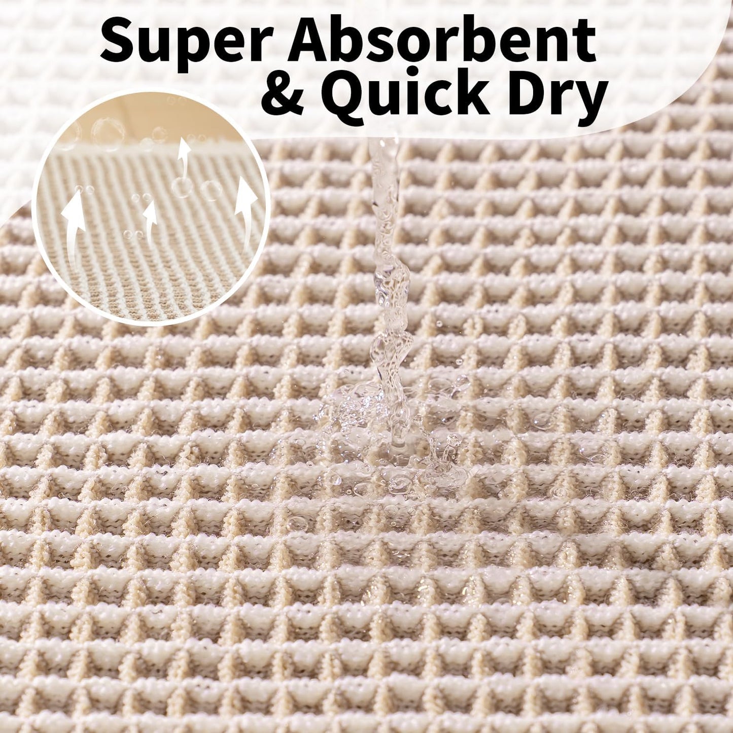 Waffle Bath Mat - Boho Bathroom Rugs Non Slip Washable, Super Absorbent & Quick Dry, Soft Bath Mat Farmhouse Bathroom Decor, 20'' x 48'', Khaki and White