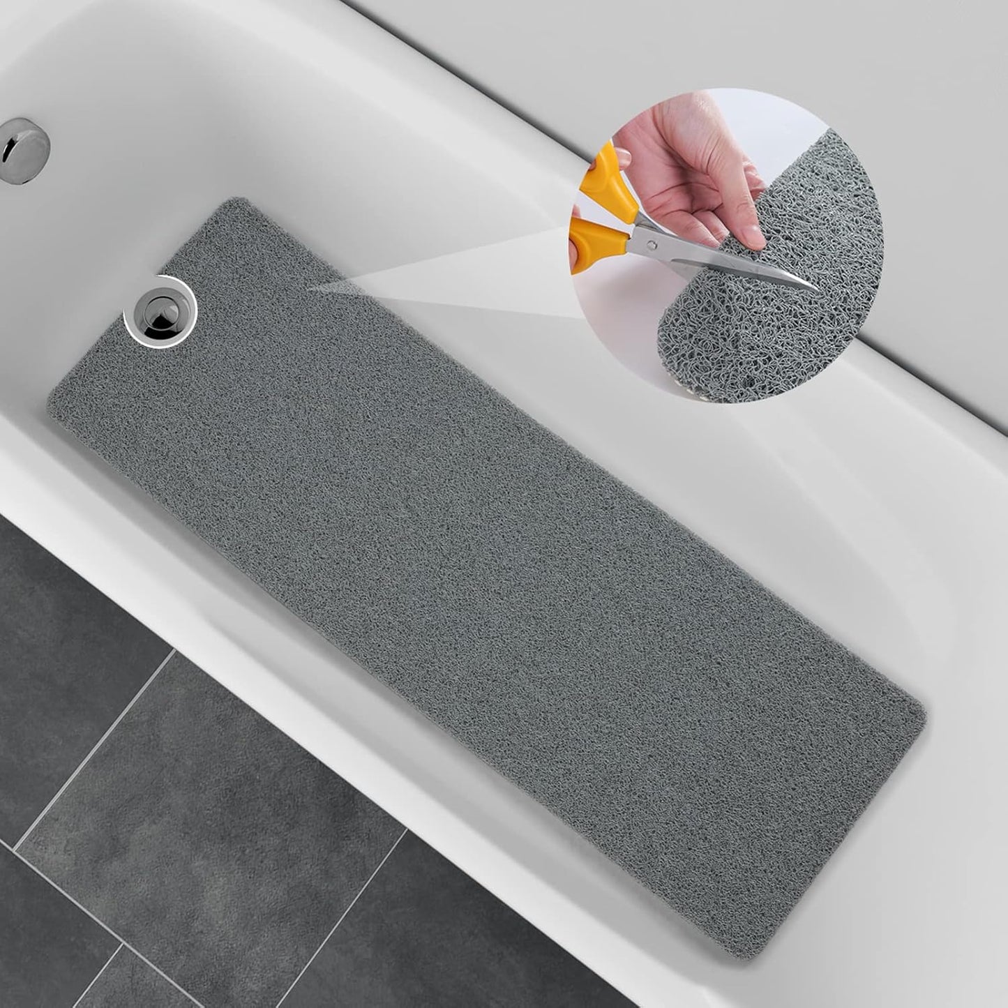 Non-Slip Bathtub Mat, 17x47 Inch Shower Mats for Bath Tub, PVC Loofah Bathroom Mats for Wet Areas, Quick Drying