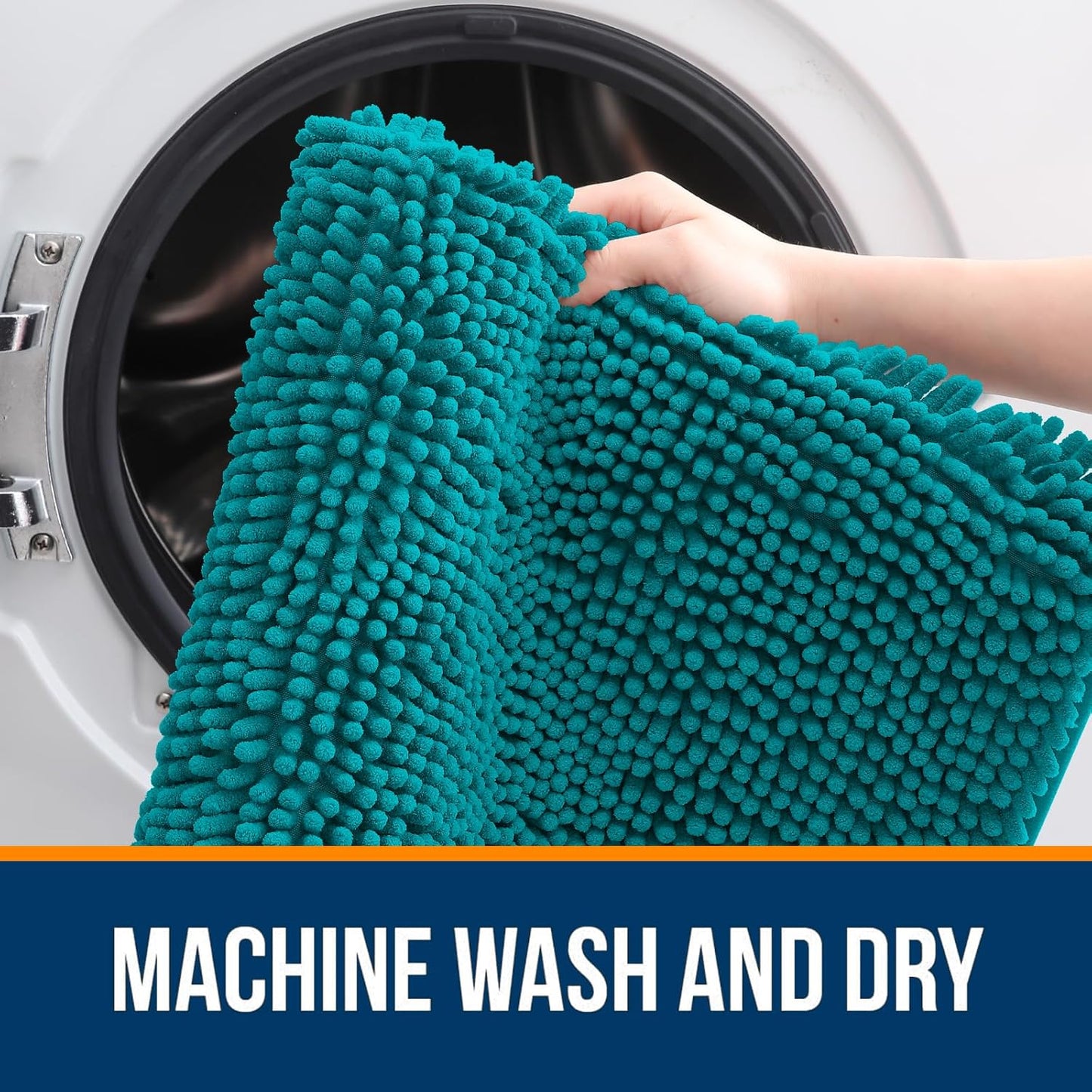 OLANLY Bathroom Rugs 24x16, Extra Soft Absorbent Chenille Bath Rugs, Rubber Backing Quick Dry, Machine Washable Bath Mats for Bathroom Floor, Tub and Shower, Home Decor Accessories, Deep Lake