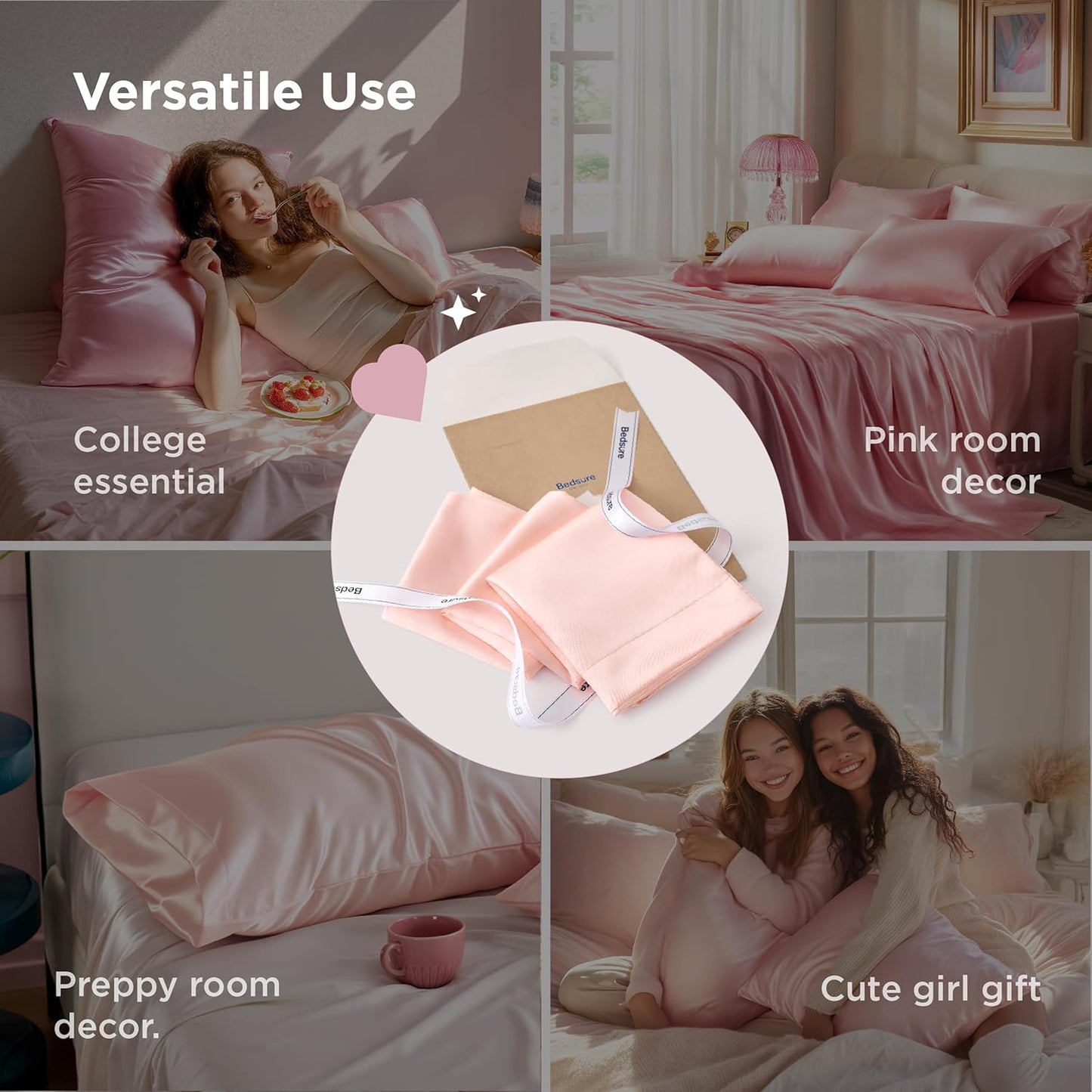 Bedsure King Size Satin Pillowcase Set of 2 - Coral Silky Pillow Cases for Hair and Skin with Envelope Closure, Similar to Silk Pillow Cases, Gifts for Women Men, 20x36 Inches, 2pcs