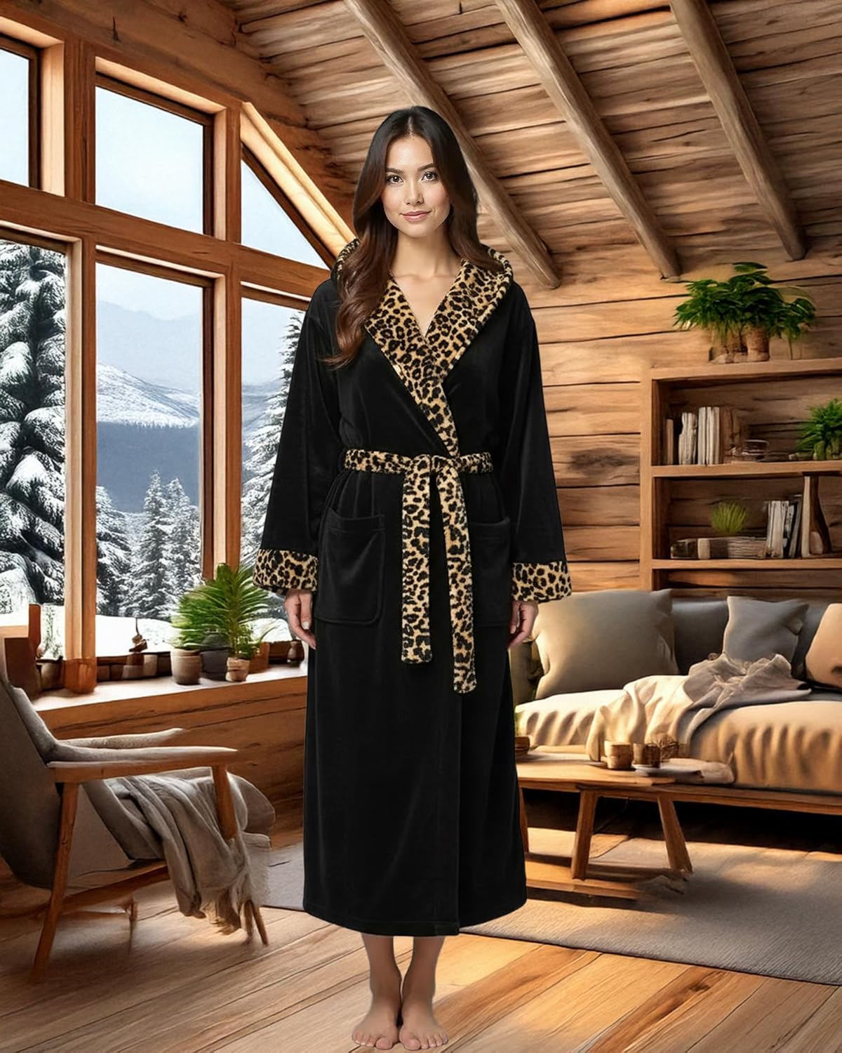 Alexander Del Rossa Womens Robe, Long Plush Bathrobe with Hood, Hooded Robes for Women Plus Size Bath Robe
