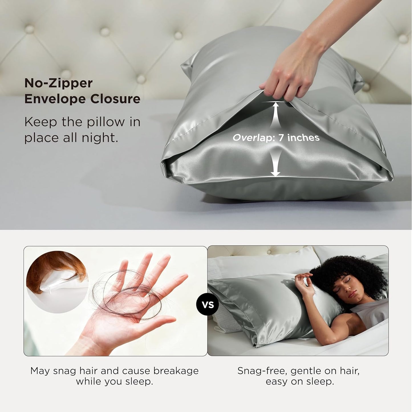 Bedsure Satin Body Pillow Pillowcase - Similar to Silk Body Pillow Cover Case with Envelope Closure,Cooling and Silky Long Pillowcase for Hair and Skin,Grey,20x54 Inches