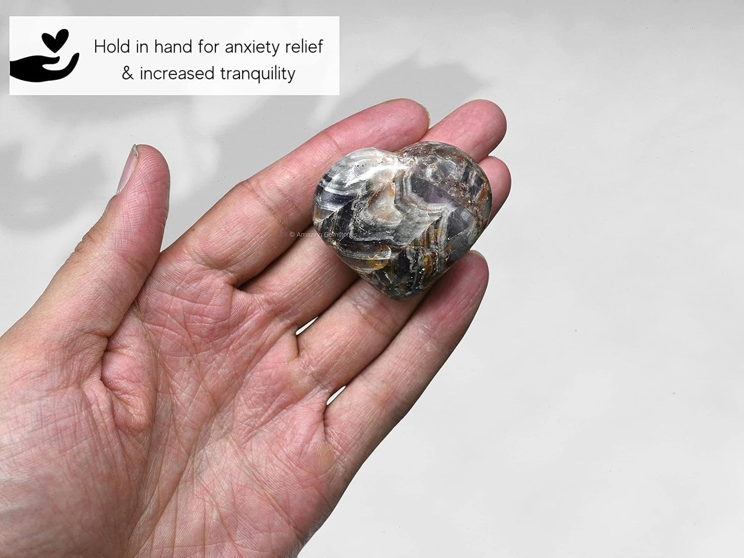 Amazing Gemstone Amethyst Chevron Crystal Heart Palm Stone - Pocket Massage Worry Stone for Natural Body Chakra Balancing, Reiki Healing and Crystal Grid