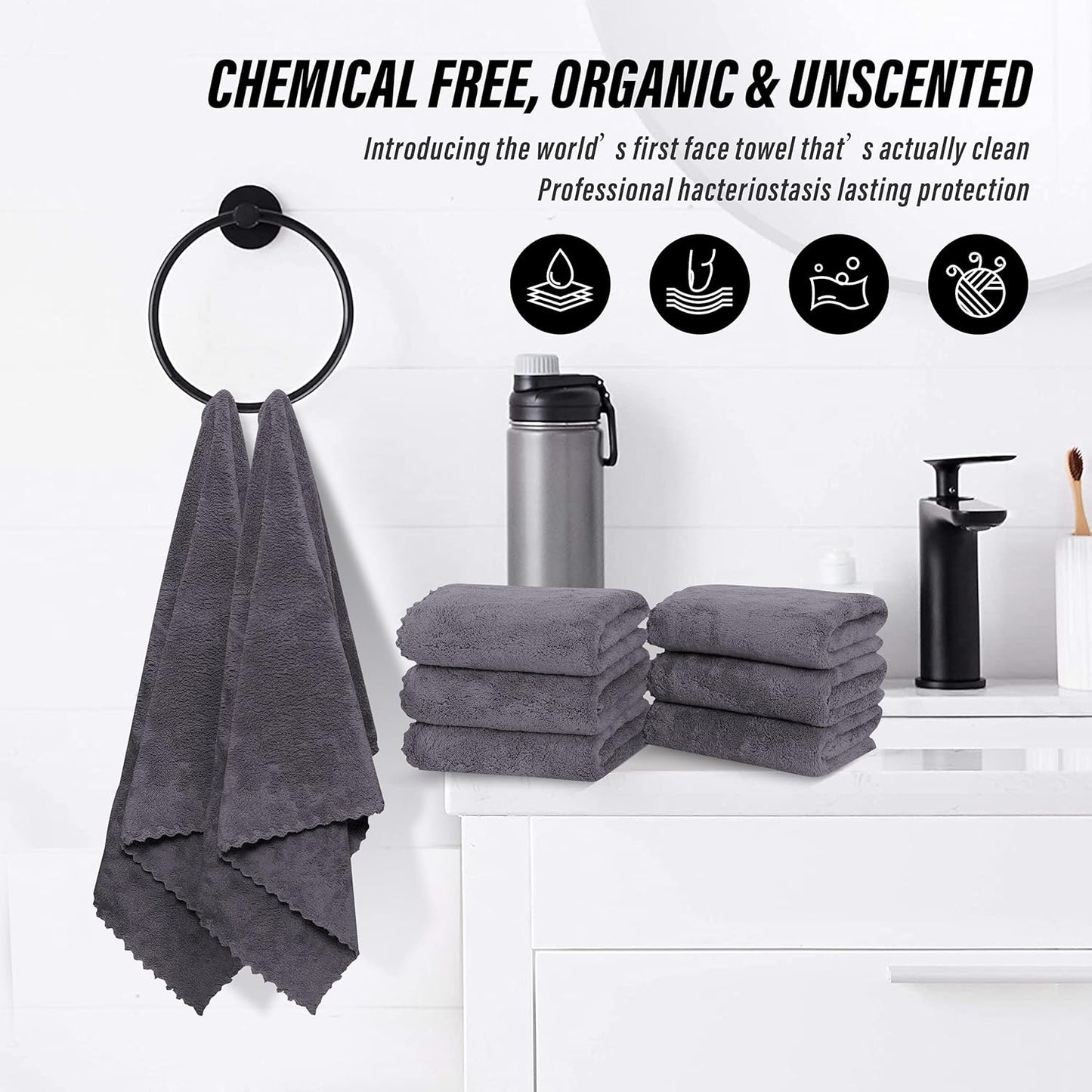 MOONQUEEN 18 Pack Premium Hand Towels - Quick Drying - Microfiber Coral Velvet Highly Absorbent Towels - Multipurpose Use as Hotel, Bathroom, Shower, Spa, Hand Towel 16 x 28 inches (Gray)