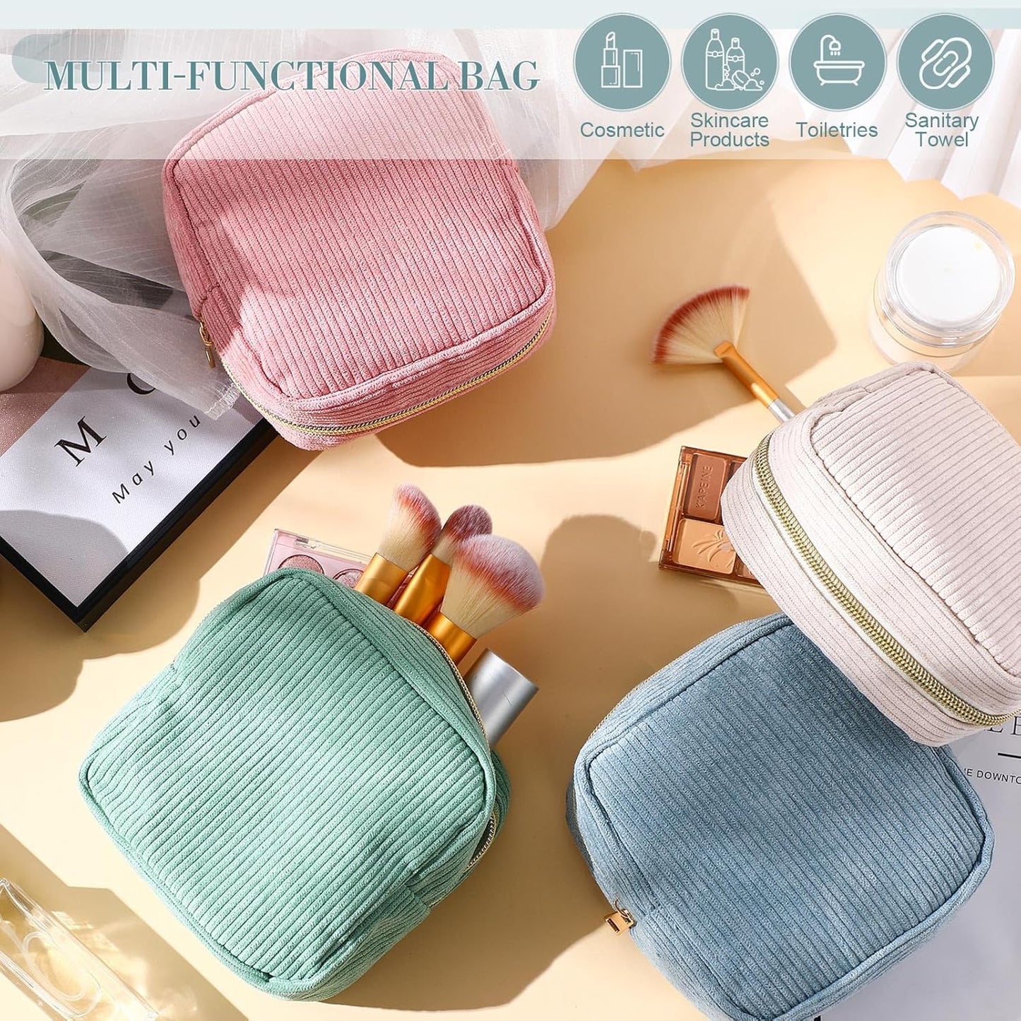 4 Pcs Sanitary Napkin Storage Bag Corduroy Period Bag for School Teen Mini Makeup Preppy Cosmetic Wallet Set for Women Portable First Period Pouch with Zipper Cute Pad Pouch