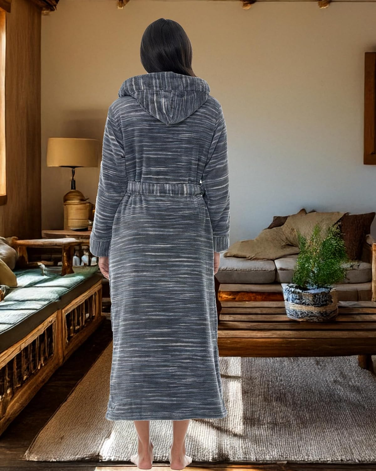 Alexander Del Rossa Womens Robe, Long Plush Bathrobe with Hood, Hooded Robes for Women Plus Size Bath Robe