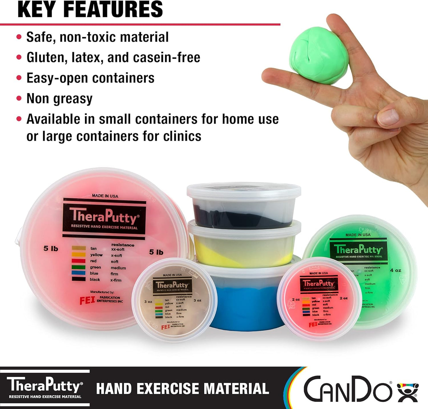 CanDo 10-0920 TheraPutty Standard Hand Exercise Putty, Medium, 1oz
